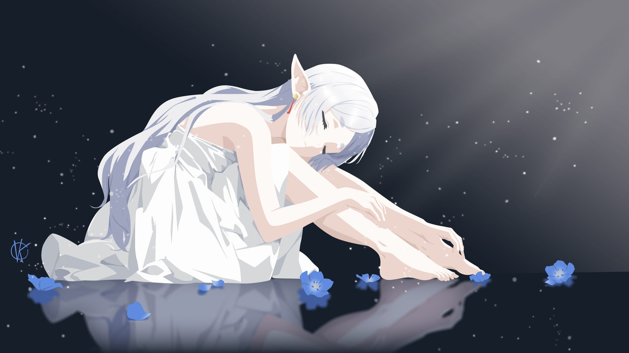 Frieren Starry Night Reflection Wallpaper 4K