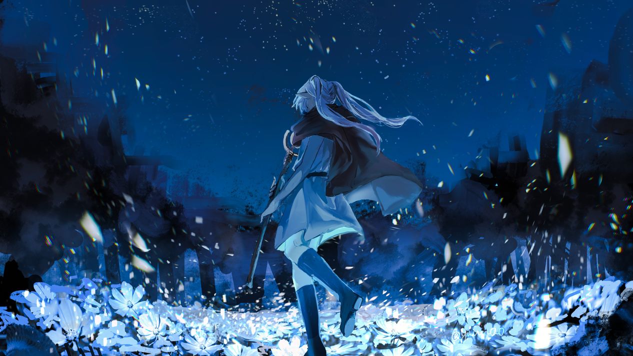 Frieren Winter Night 4K Wallpaper