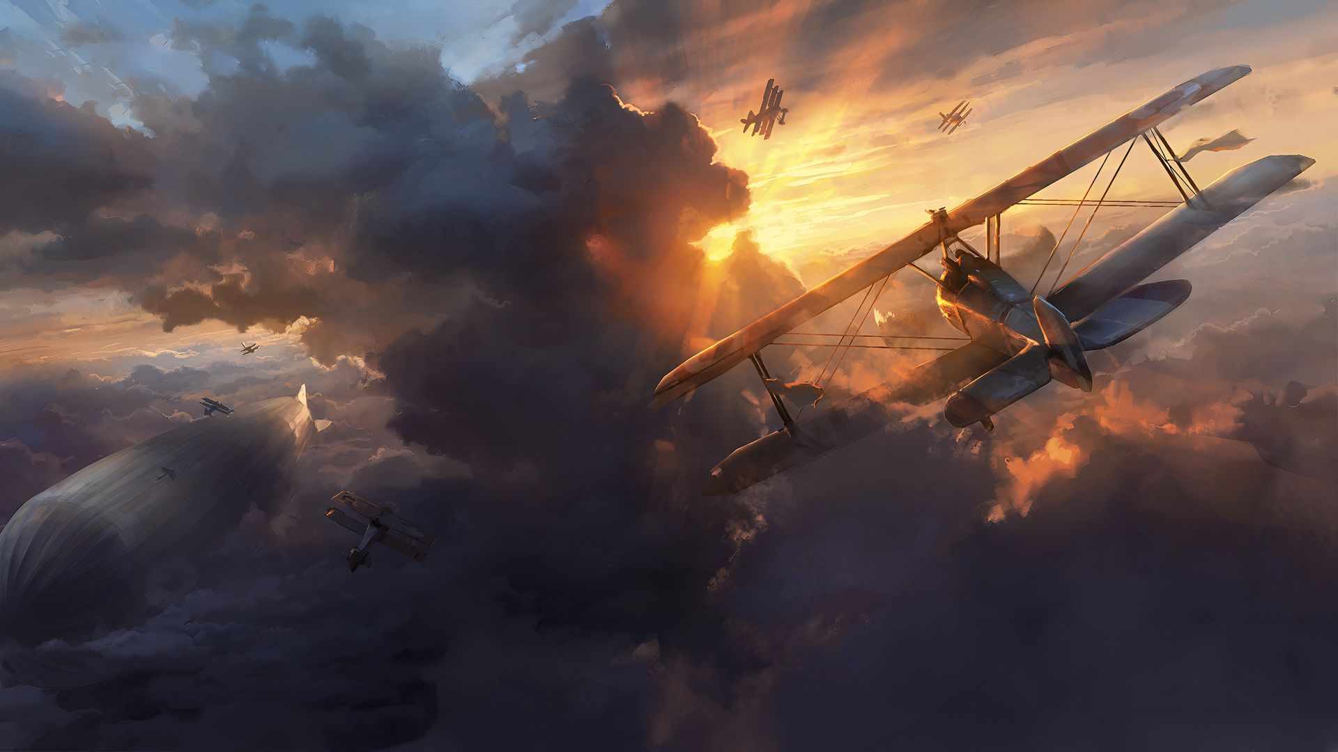 Battlefield 1 Biplane Dogfight Sunset Wallpaper