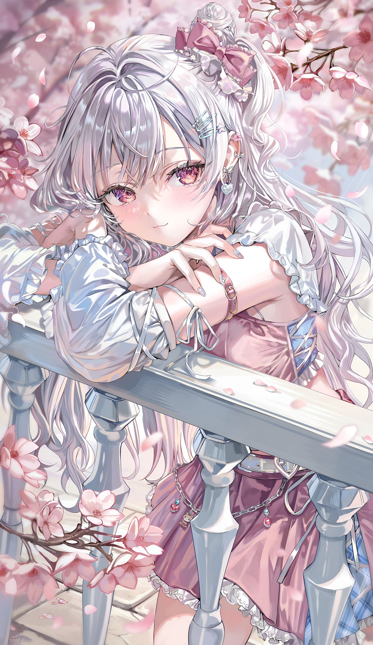 Anime Meisje Kersenbloesem Lente Achtergrond