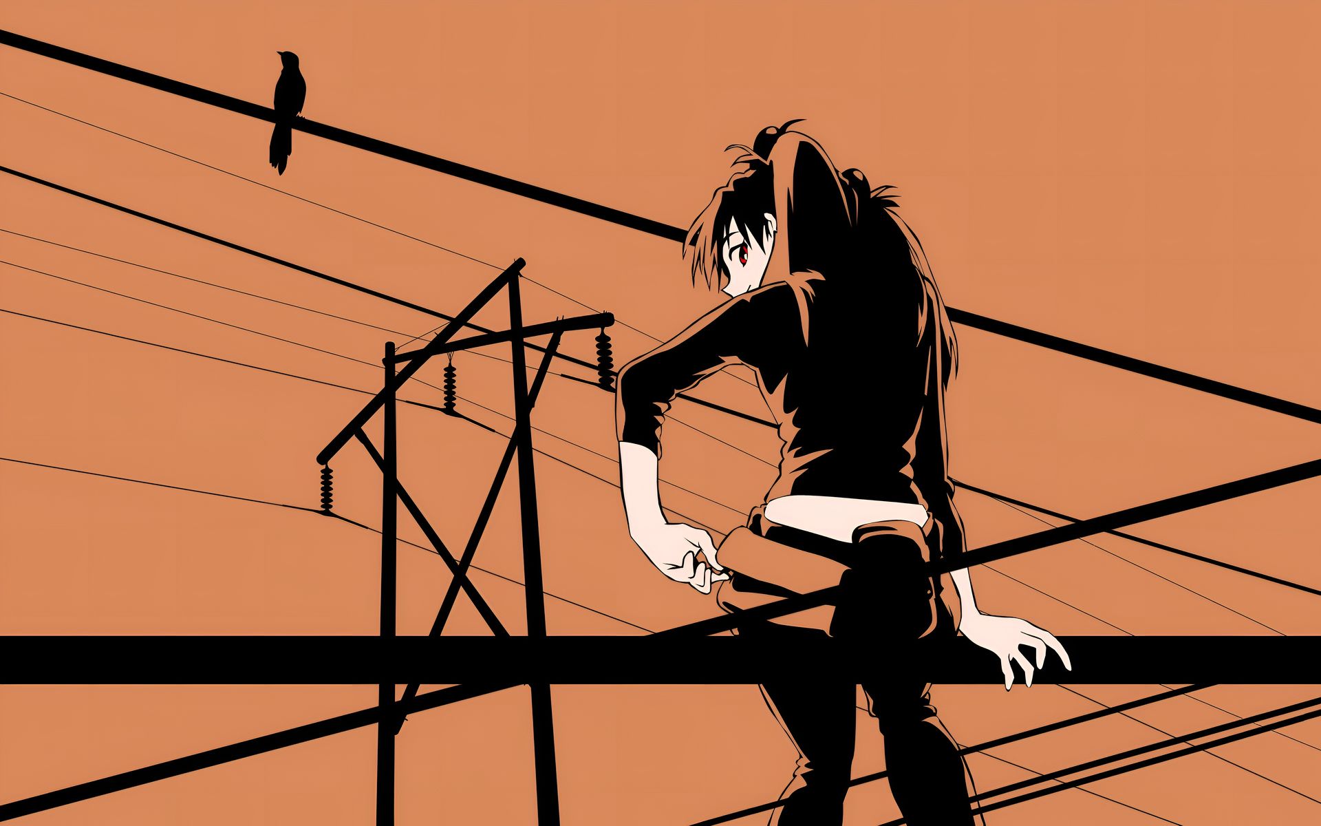 Asuka Minimalistic Anime Wallpaper on Power Lines