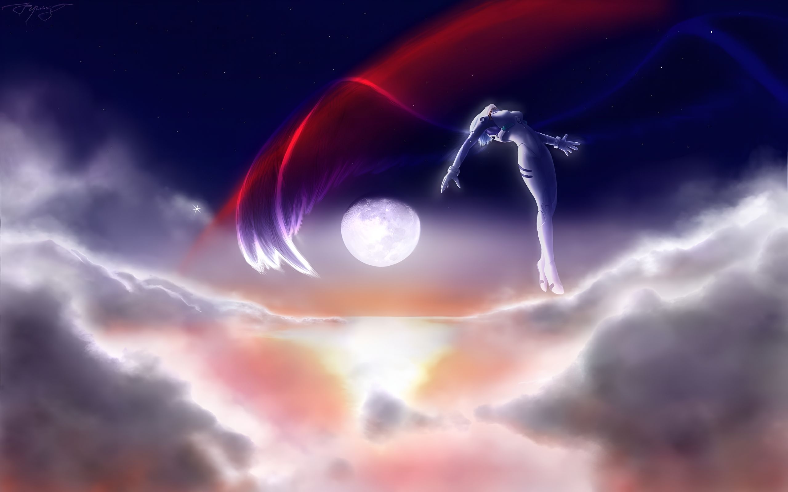 Rei Ayanami Moonlit Sky Evangelion 4K Wallpaper
