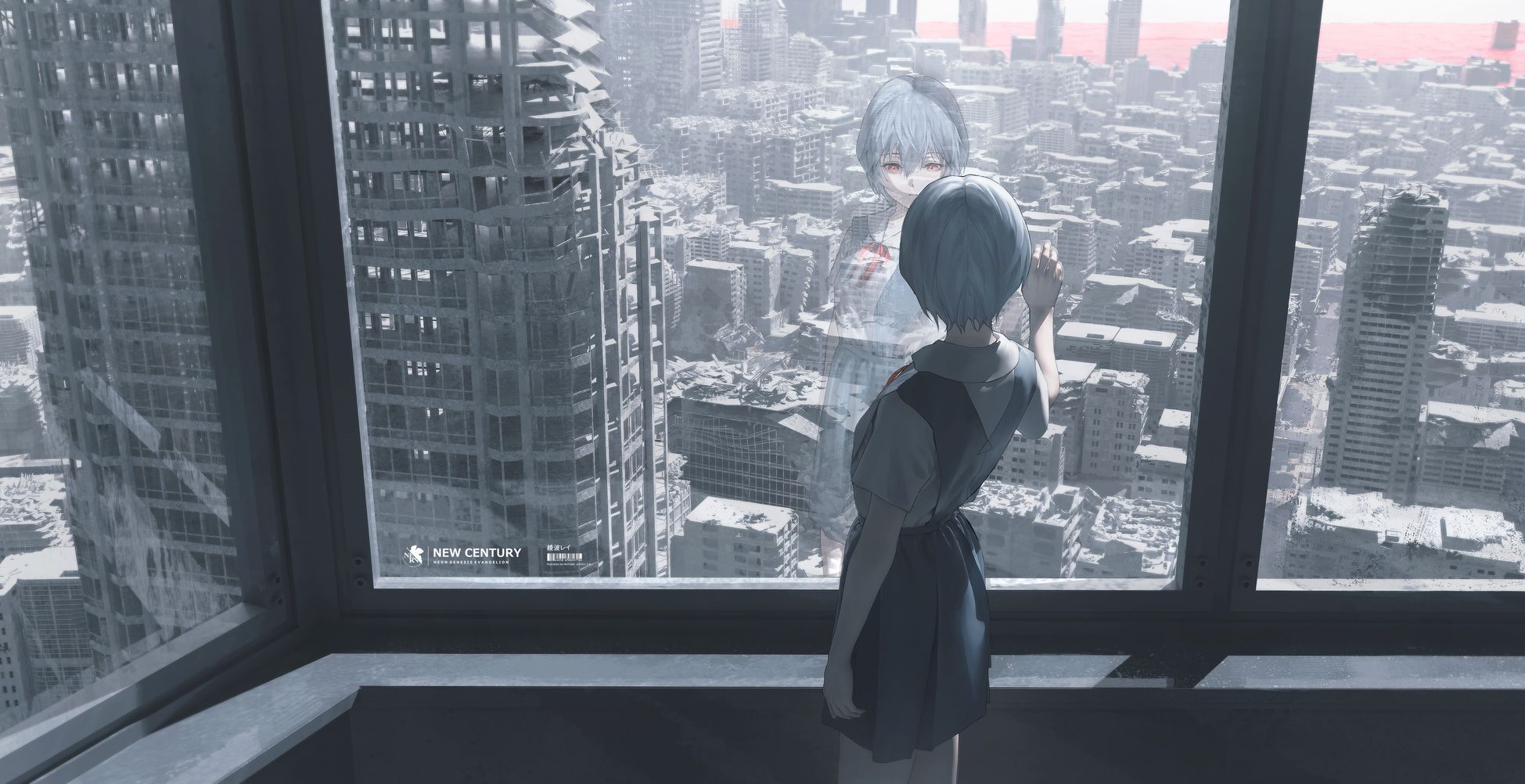 Rei Ayanami Ruined City Window Wallpaper