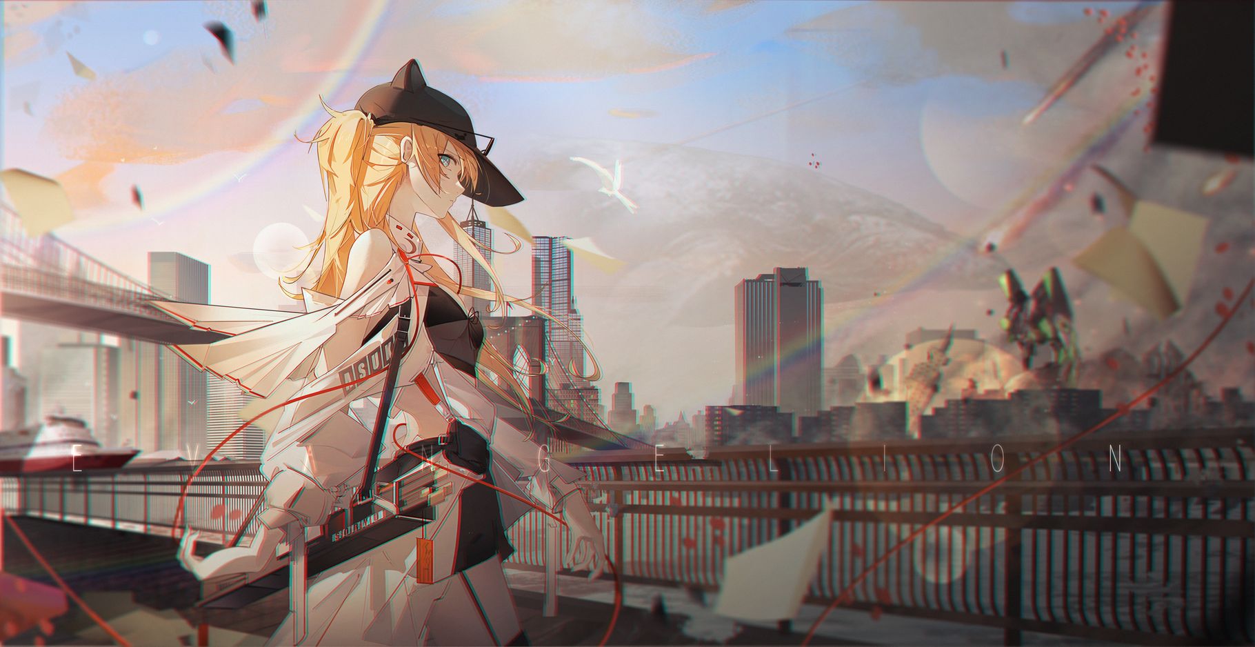 Evangelion Anime Girl City Skyline 4K Wallpaper