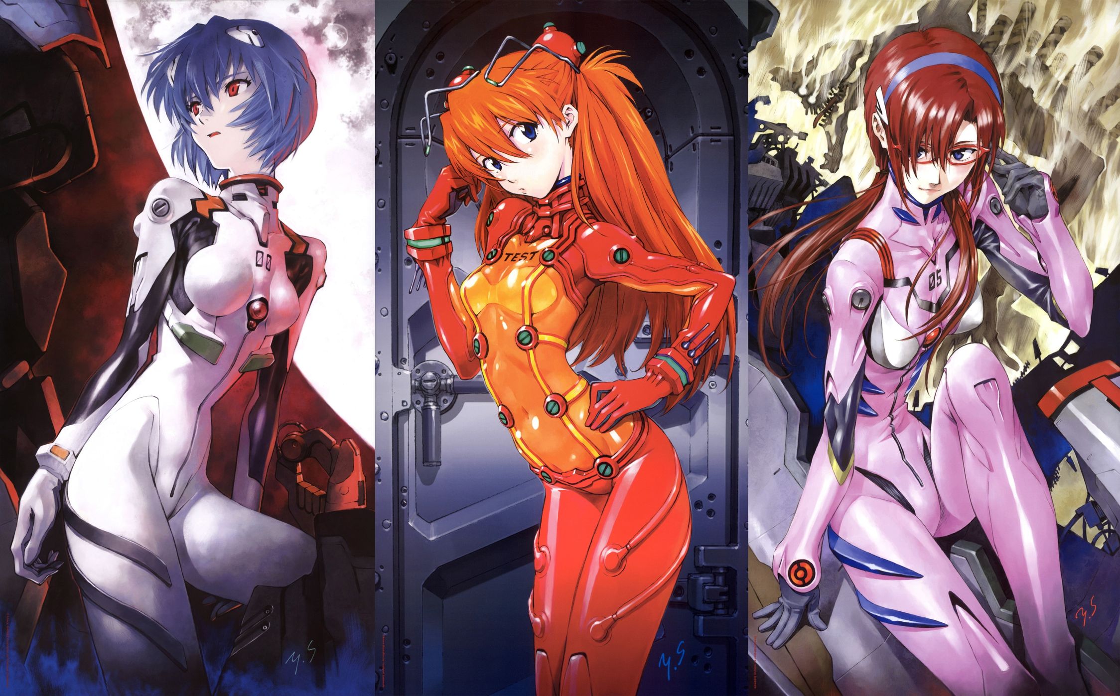 Neon Genesis Evangelion Trio Pilots 4K Wallpaper