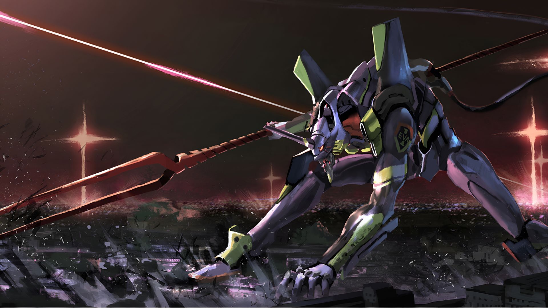 EVA Unit-01 Spear of Longinus Wallpaper 4K