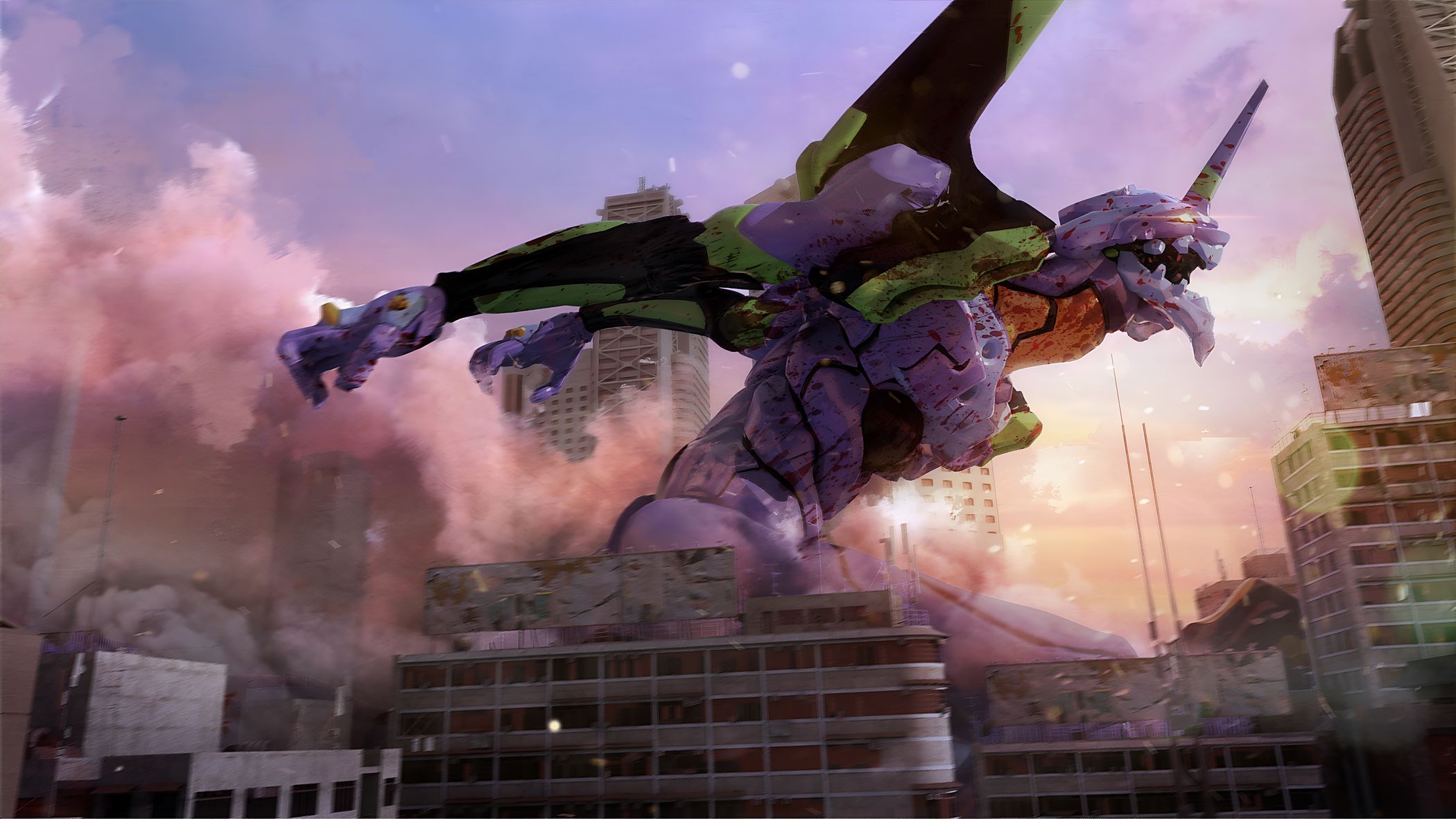 EVA Unit-01 Rampaging Through City – 4K Wallpaper