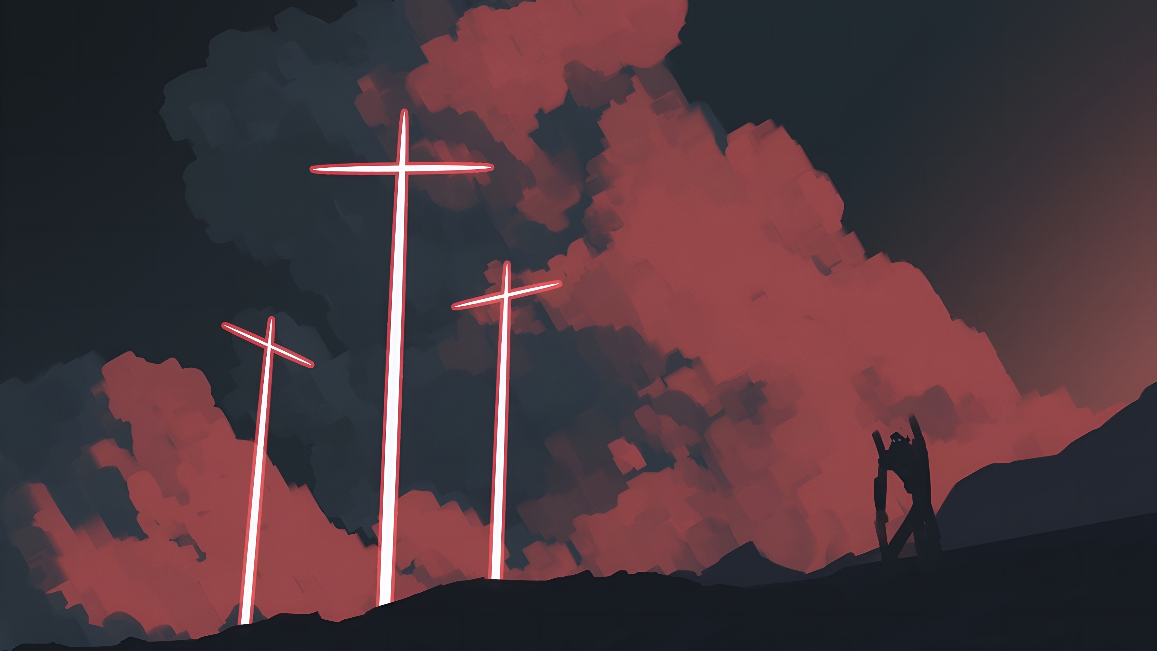 Neon Genesis Evangelion Three Crosses Neon Wallpaper