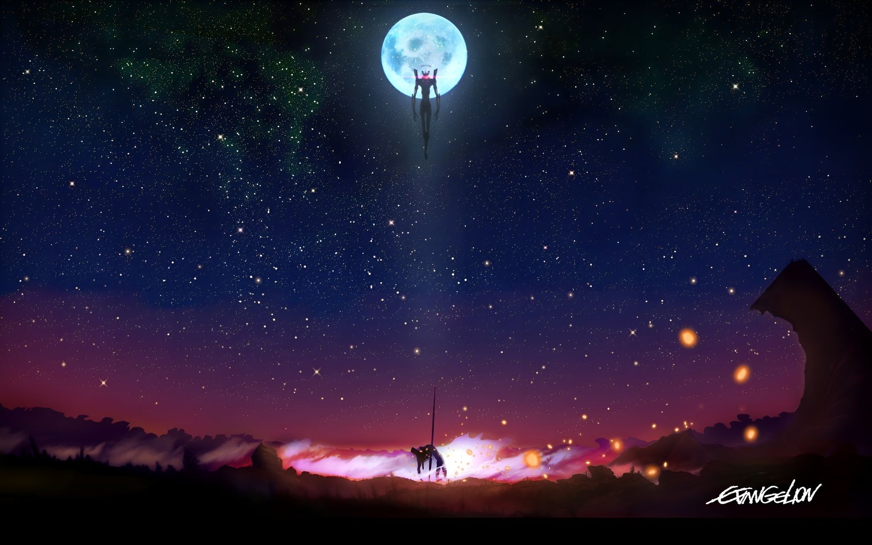 Fondo de Pantalla 4K de Neon Genesis Evangelion Cielo Nocturno