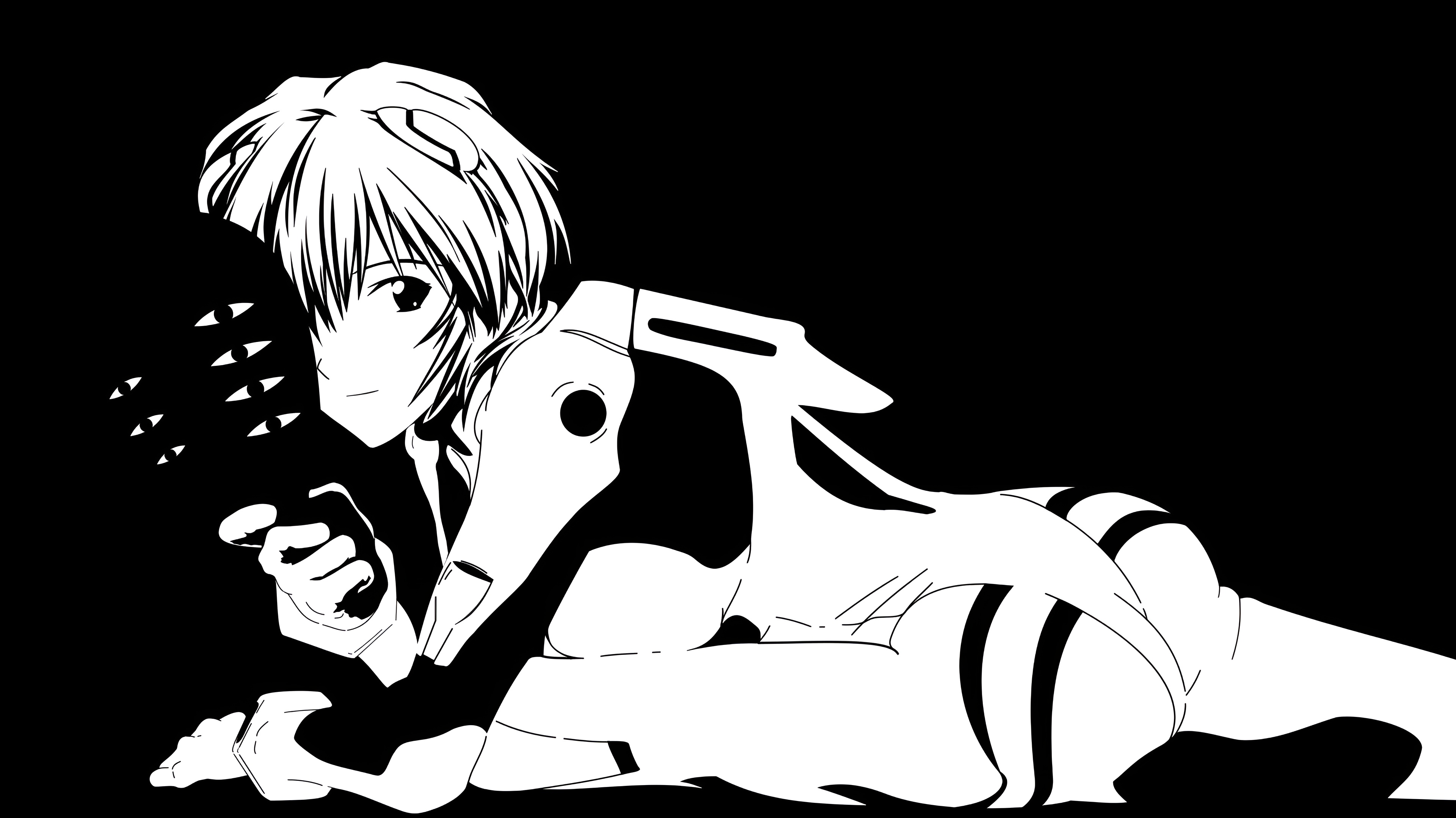 Rei Ayanami Evangelion Black White 4K Wallpaper