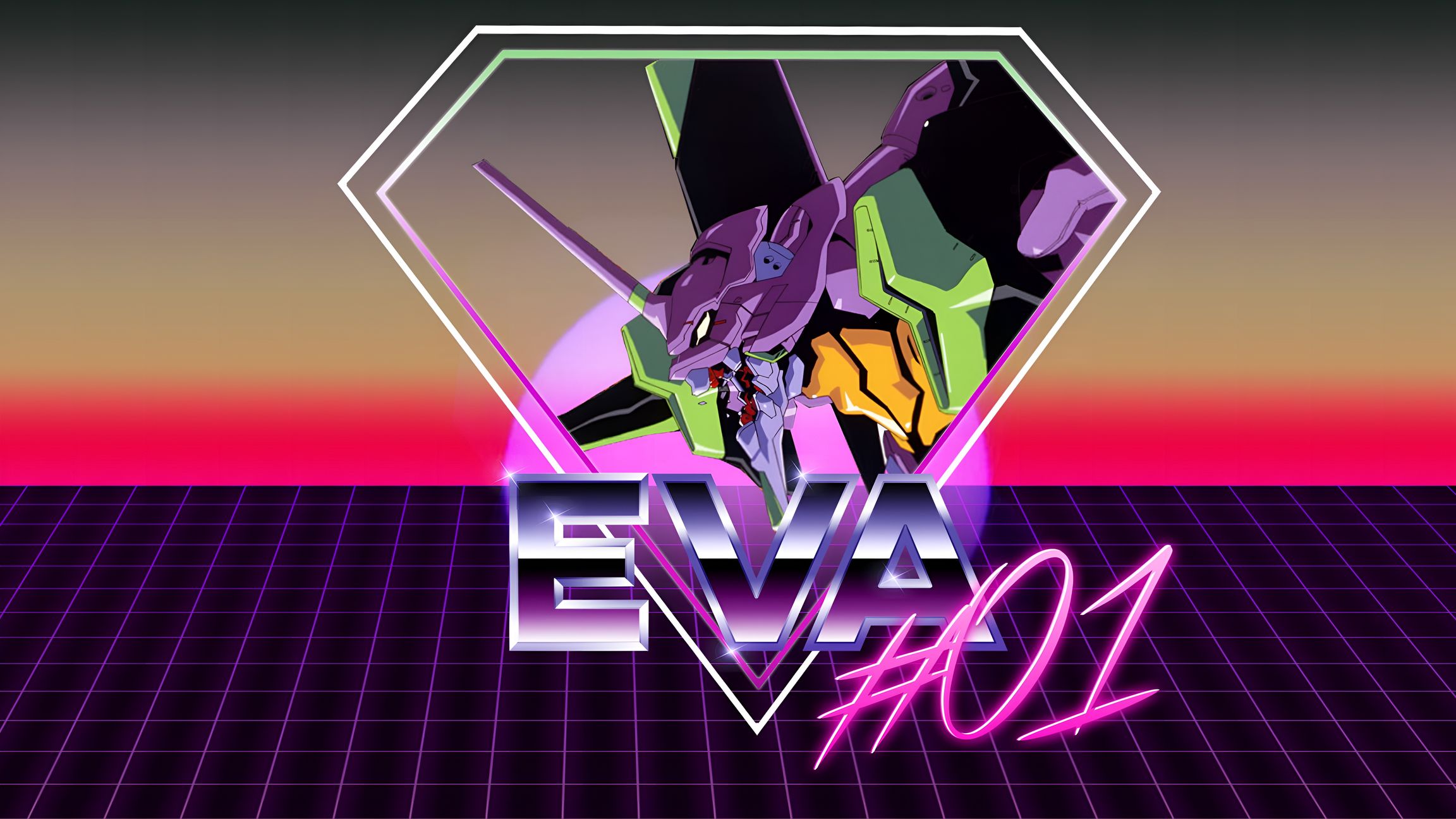 EVA 01 复古波浪 4K 壁纸 – 新世纪福音战士
