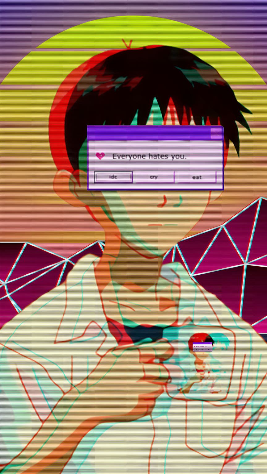 Shinji Evangelion Vaporwave Glitch Phone Wallpaper