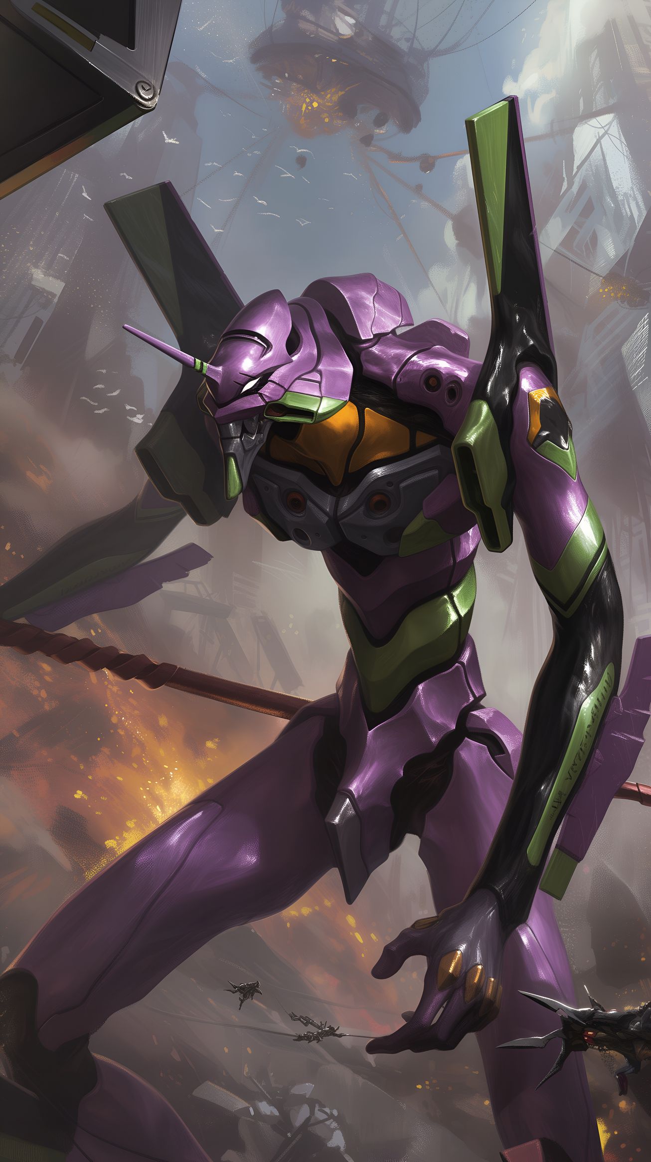 טפט לטלפון 4K סצנת קרב של יחידת EVA-01