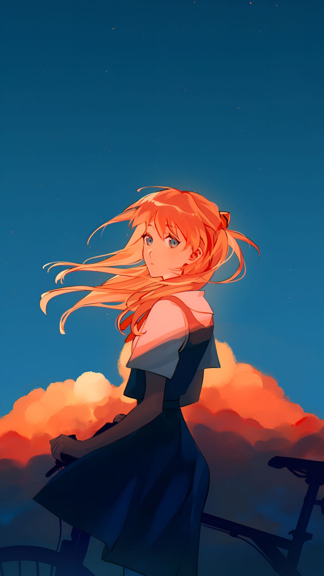 Asuka Evangelion Sunset Sky Phone Wallpaper 4K