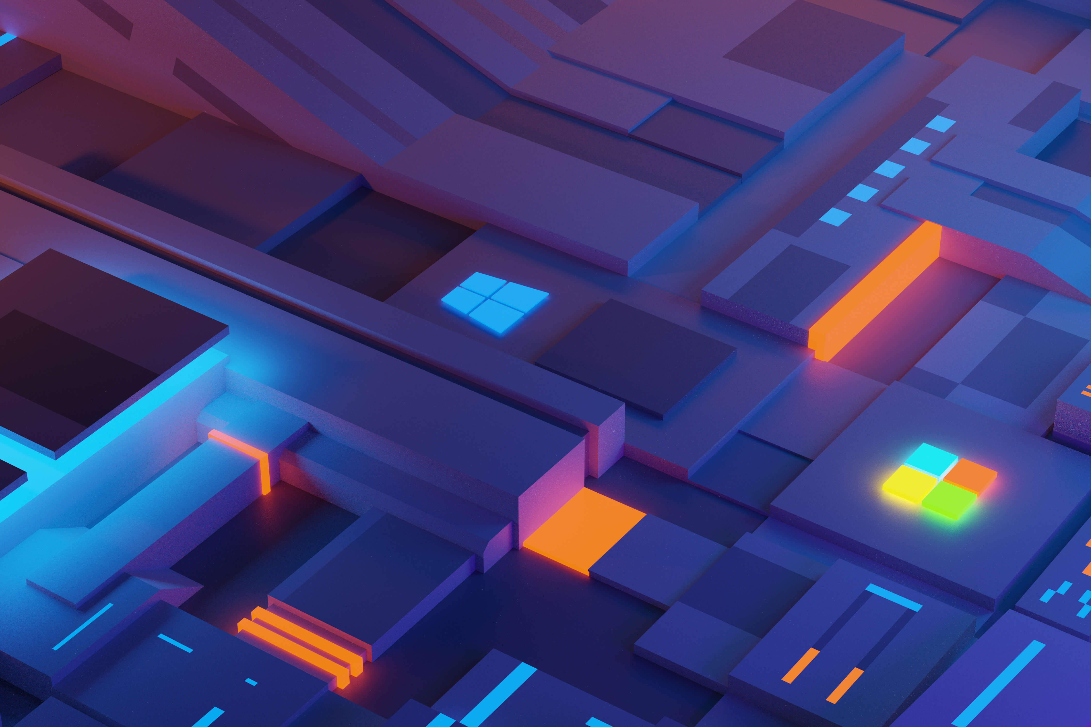 Windows 10 Neon City Blocks 4K Wallpaper