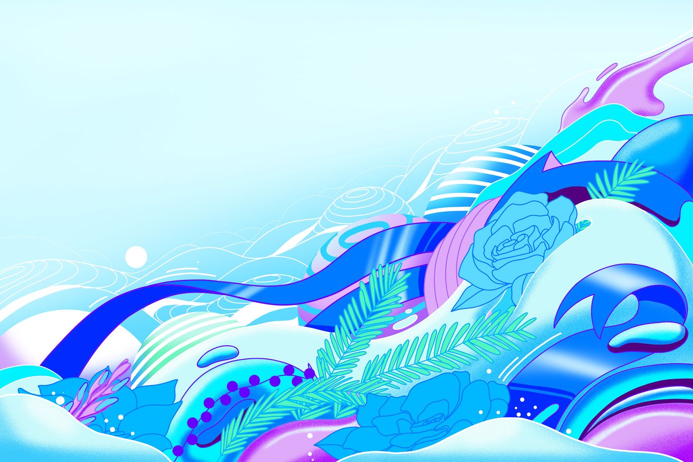 Blue Floral Wave Abstract Windows 11 Wallpaper