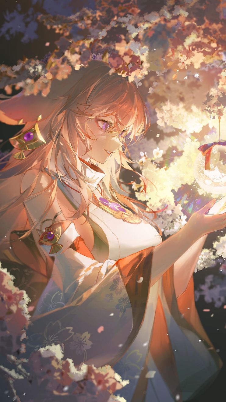 Yae Miko Cherry Blossom 4K Wallpaper