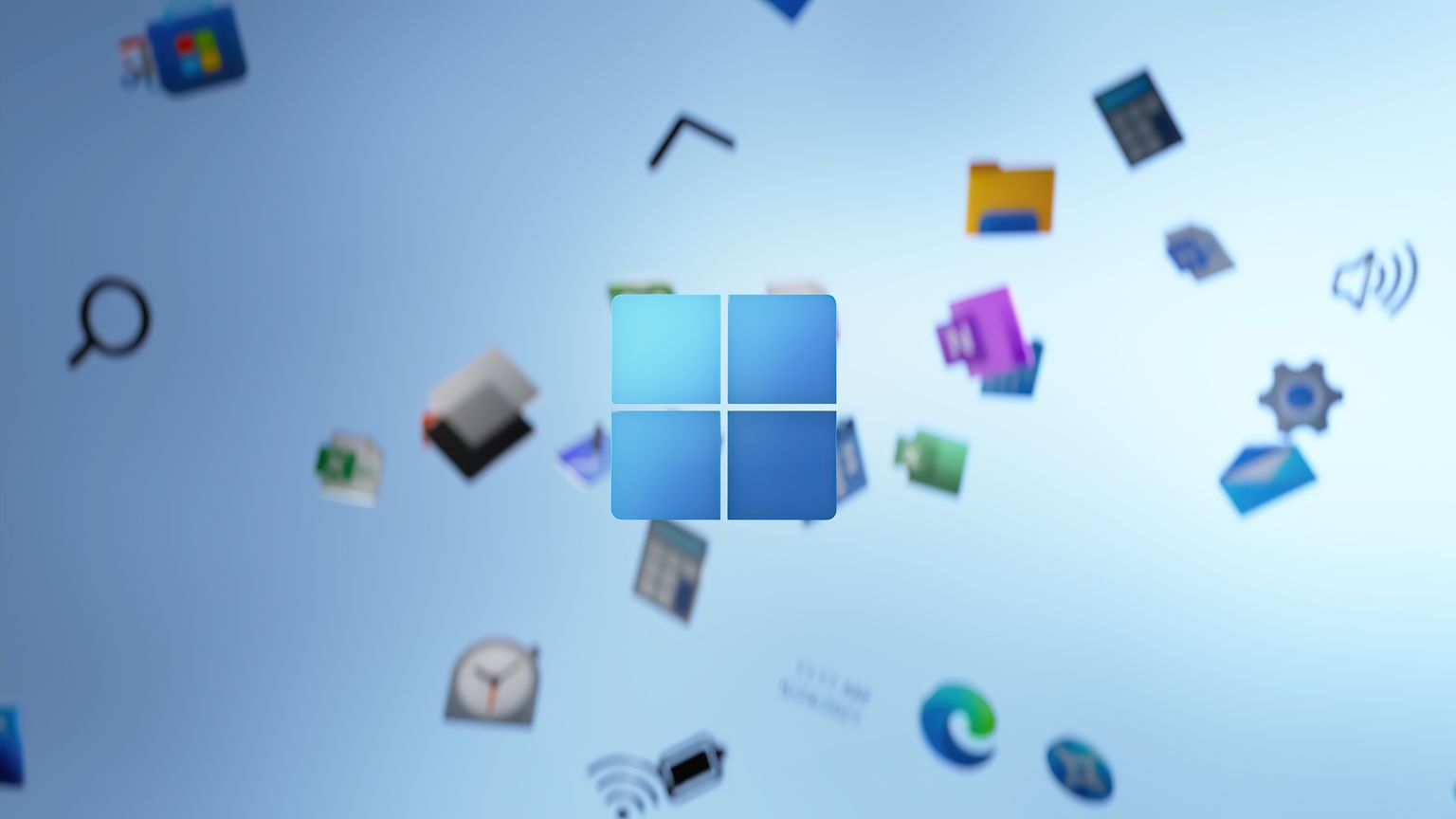 Windows 11 Logo Achtergrond met Zwevende App-iconen