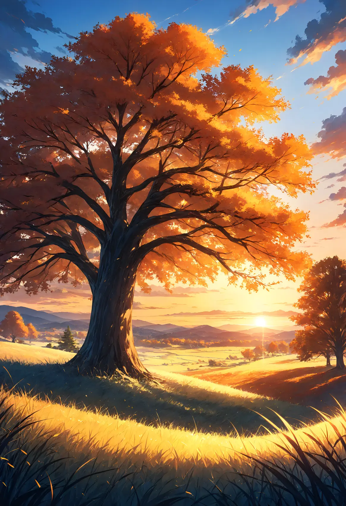 Anime Zonsondergang Boomlandschap