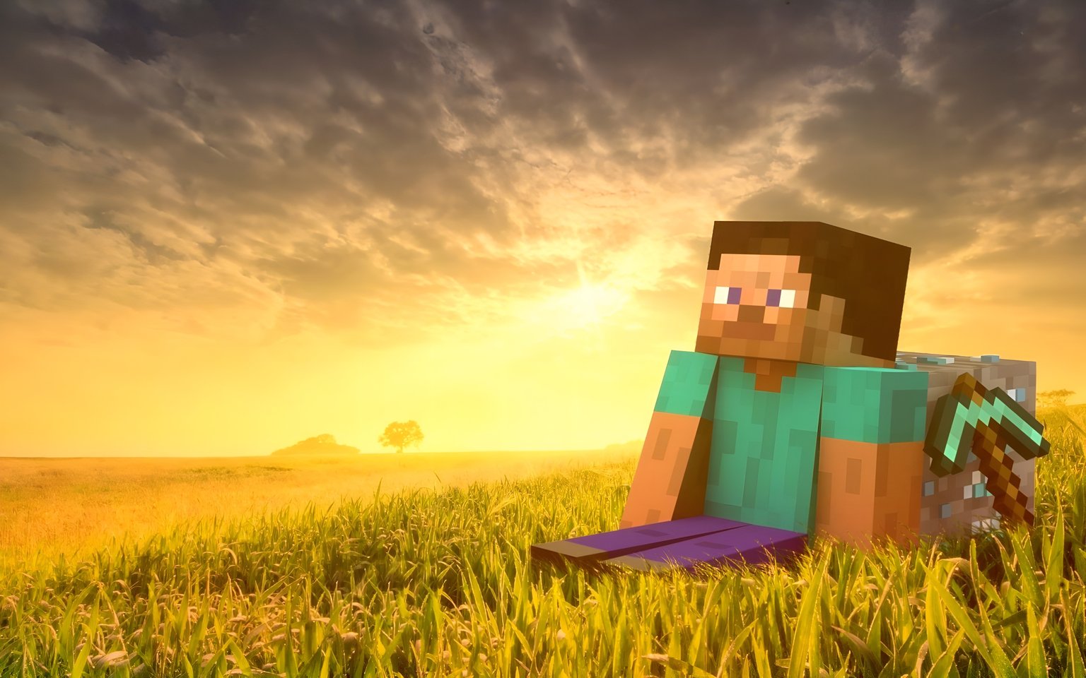 Sfondo Minecraft Steve al Tramonto – Arte Gaming 4K HD