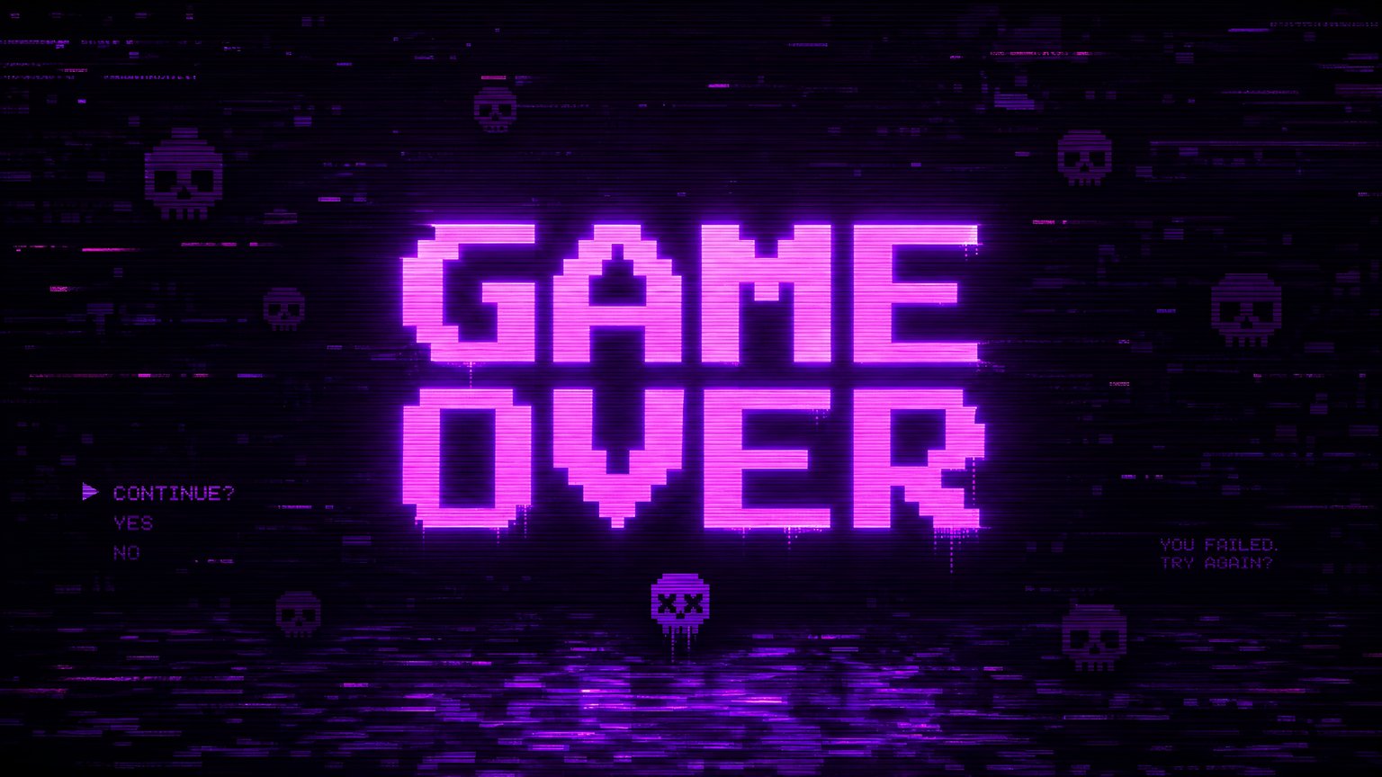 Mandhari ya Game Over – Retro Pixel Glitch 4K