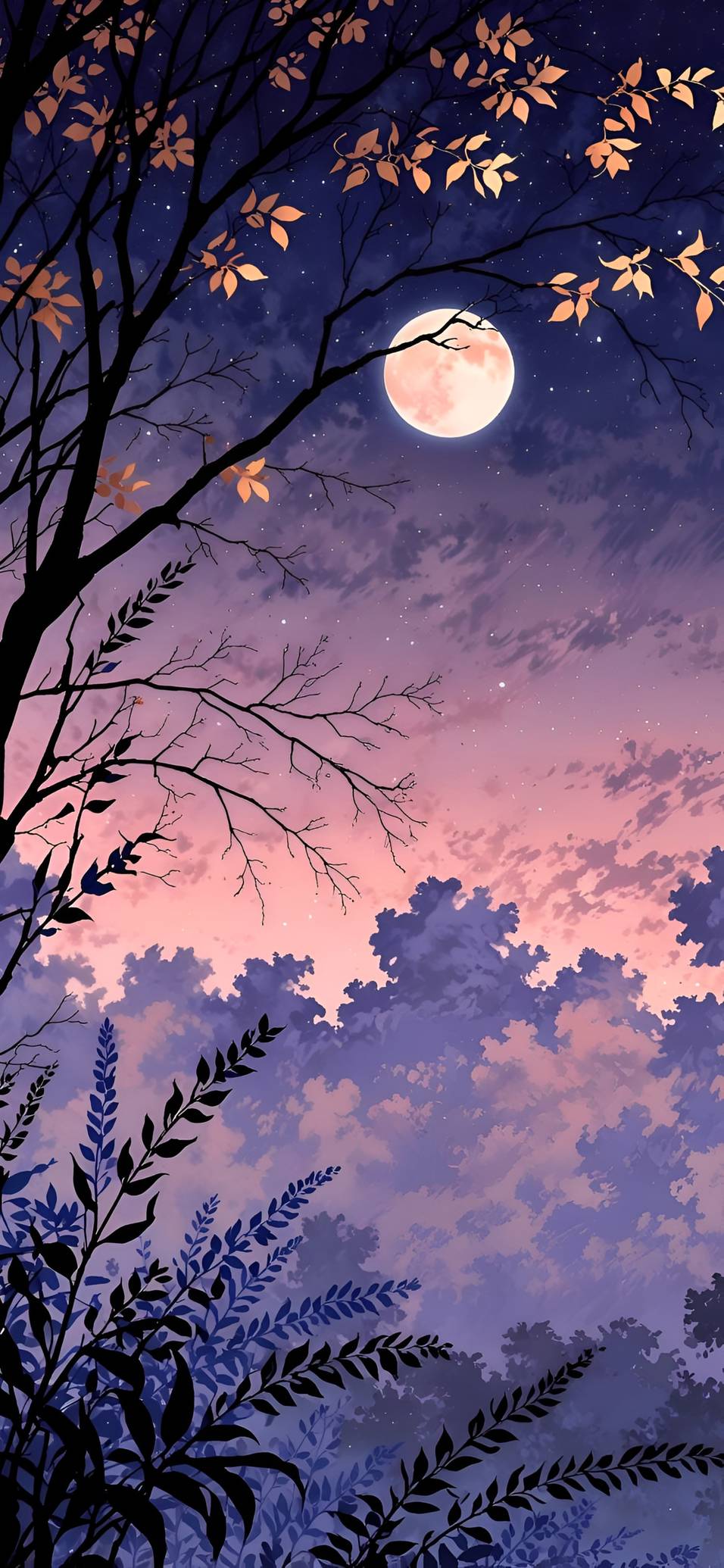 Mandhari ya Anga ya Usiku wa Mwezi wa Anime