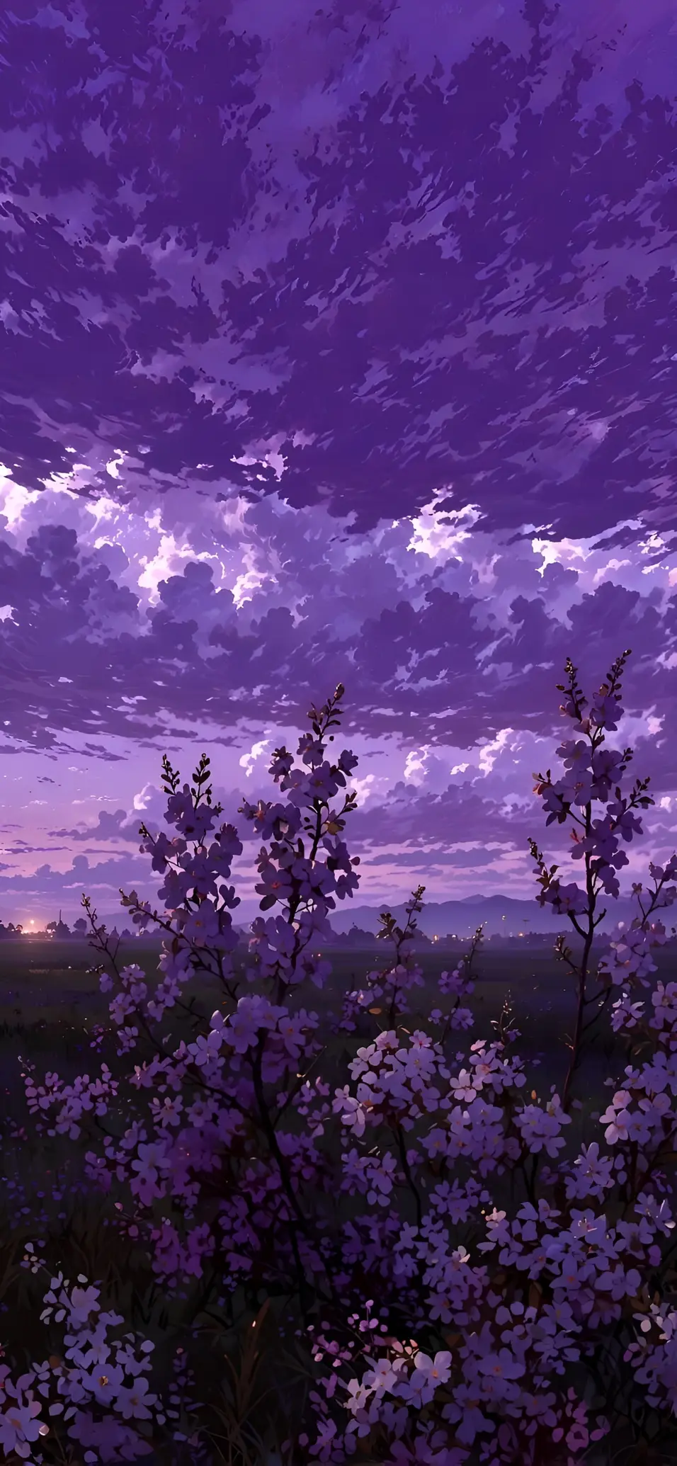Wallpaper ya Anime ya Uwanja wa Maua wa Anga ya Zambarau