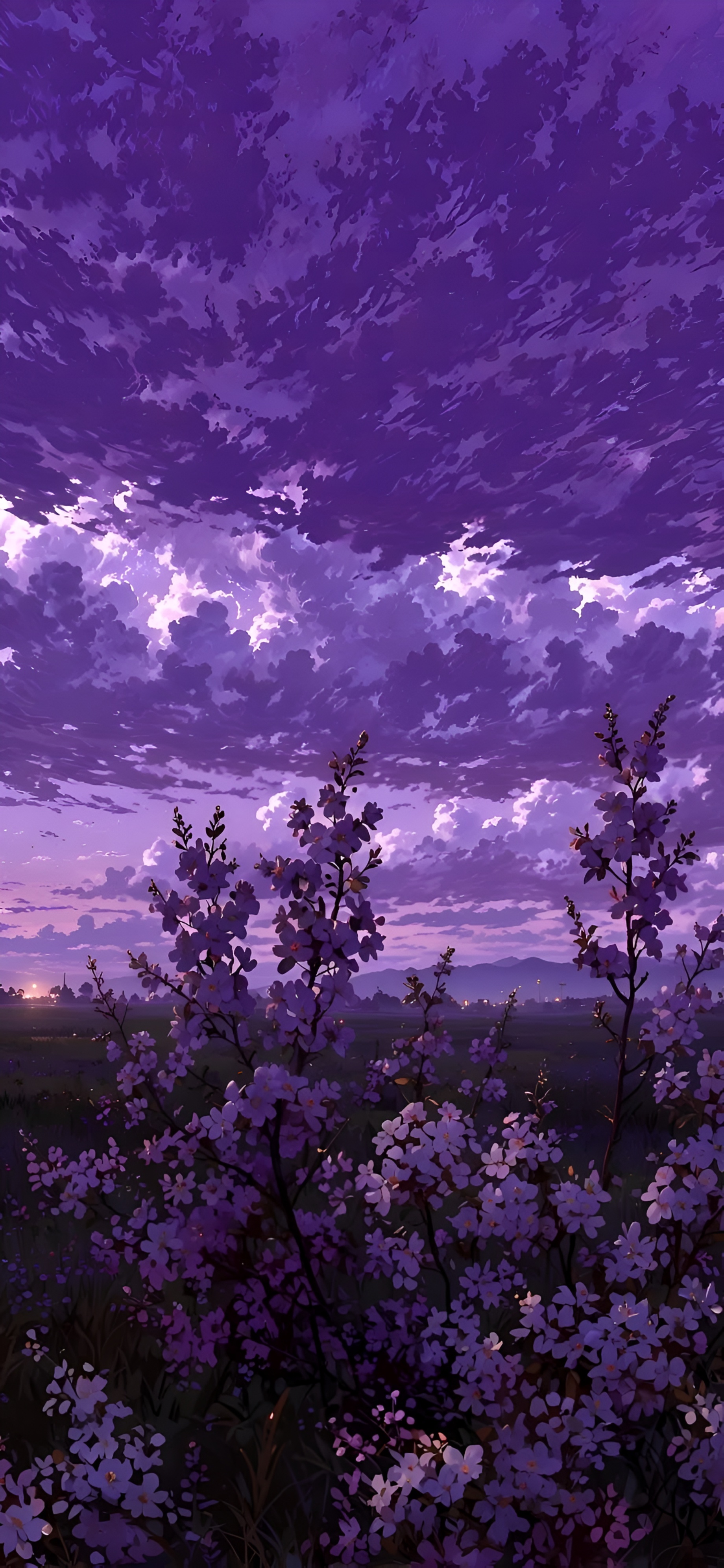 Wallpaper ya Anime ya Uwanja wa Maua wa Anga ya Zambarau