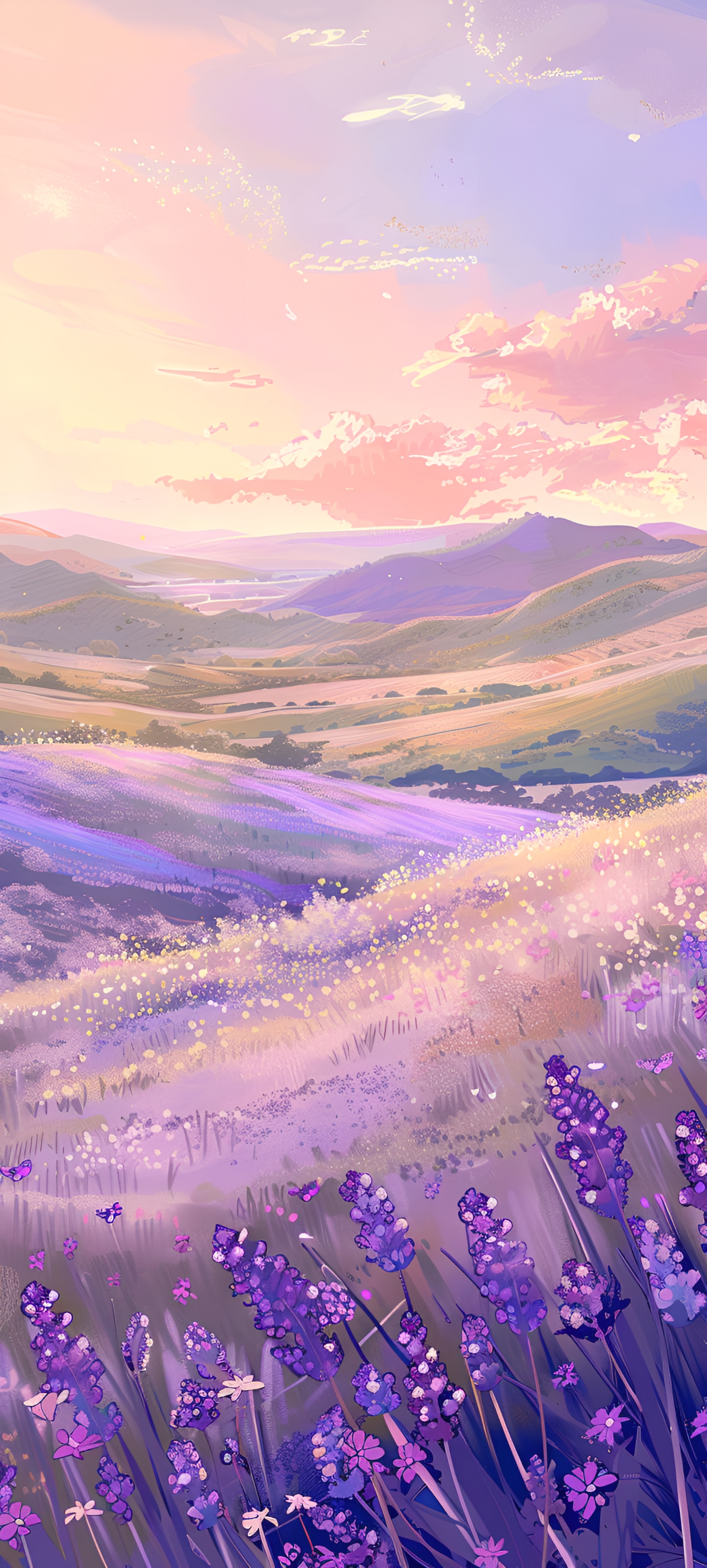 Anime Lavender Field Sunset Wallpaper