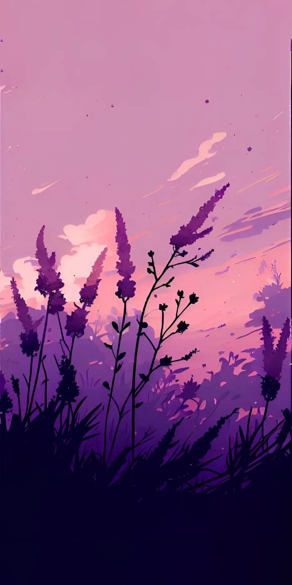 Anime Shamba la Lavender Machweo ya Jua Zambarau Ukuta