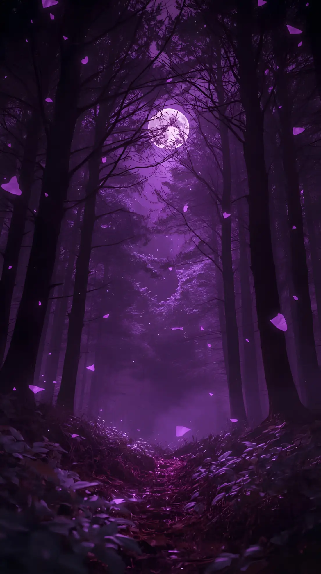 Anime Njia ya Msitu wa Mwanga wa Mwezi wa Zambarau Wallpaper