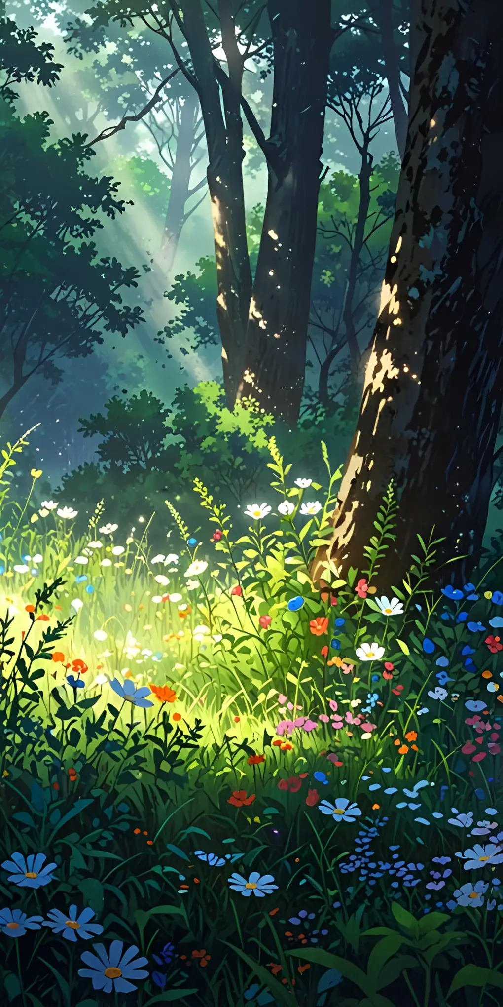 Anime Msitu Meadow ya Maua ya Porini Ukuta