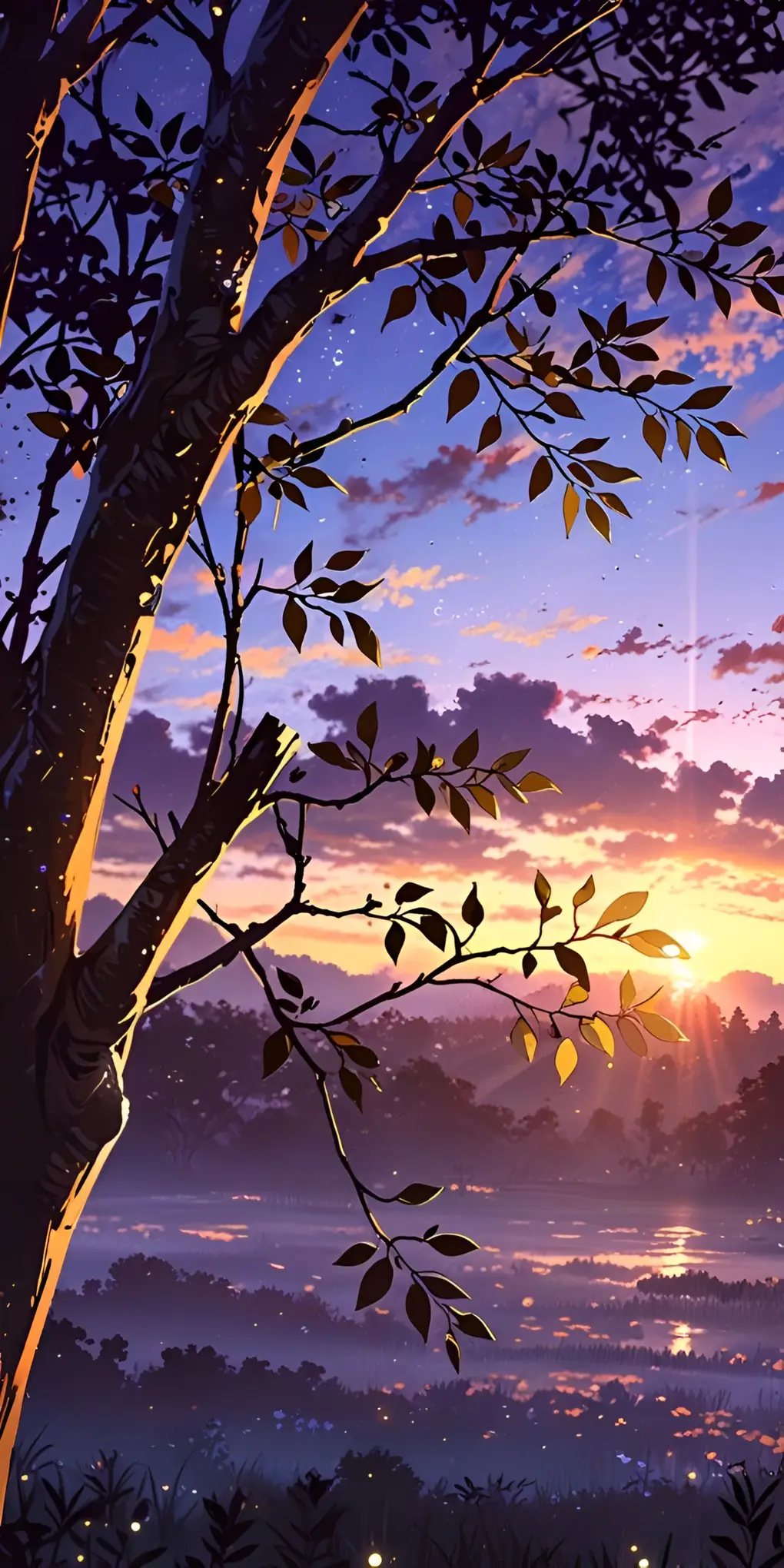 Mandhari ya Msitu wa Jua la Machweo ya Anime 4K
