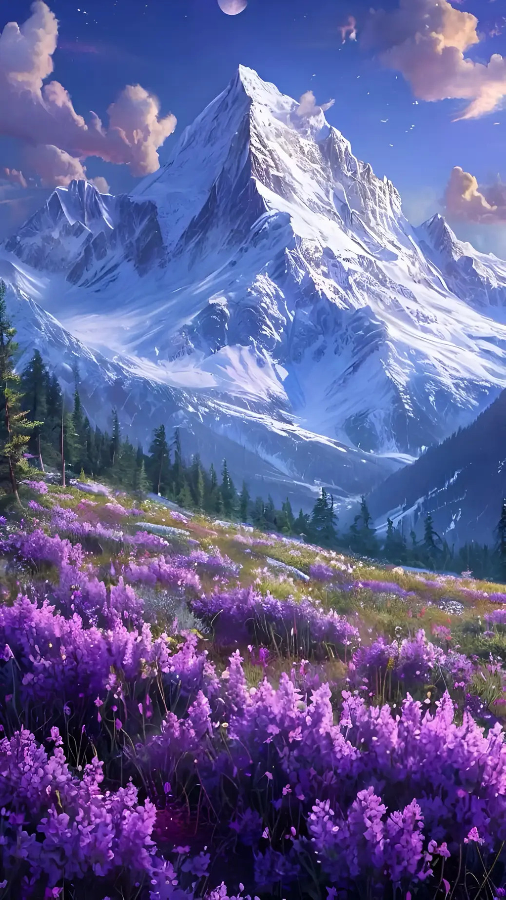 Mandhari ya Anime Alpine Lavender Mountain Wallpaper 4K
