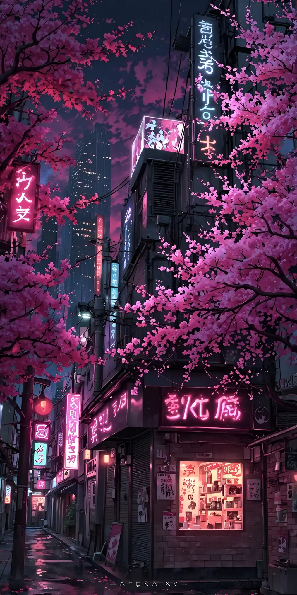 Anime Cherry Blossom Neon Jiji Usiku Mwangaza