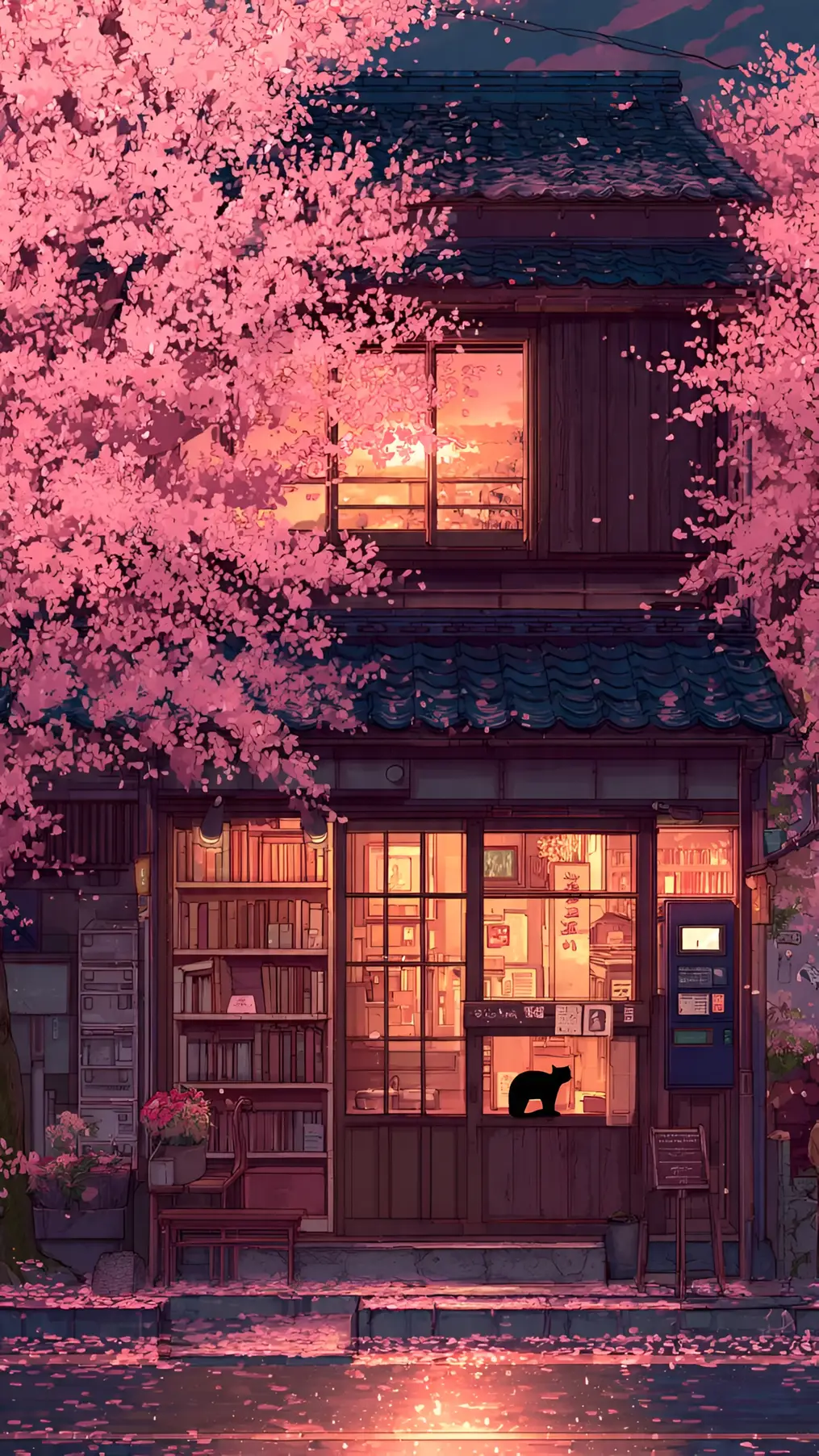 Anime Sakura Duka la Vitabu Ukuta wa Machweo