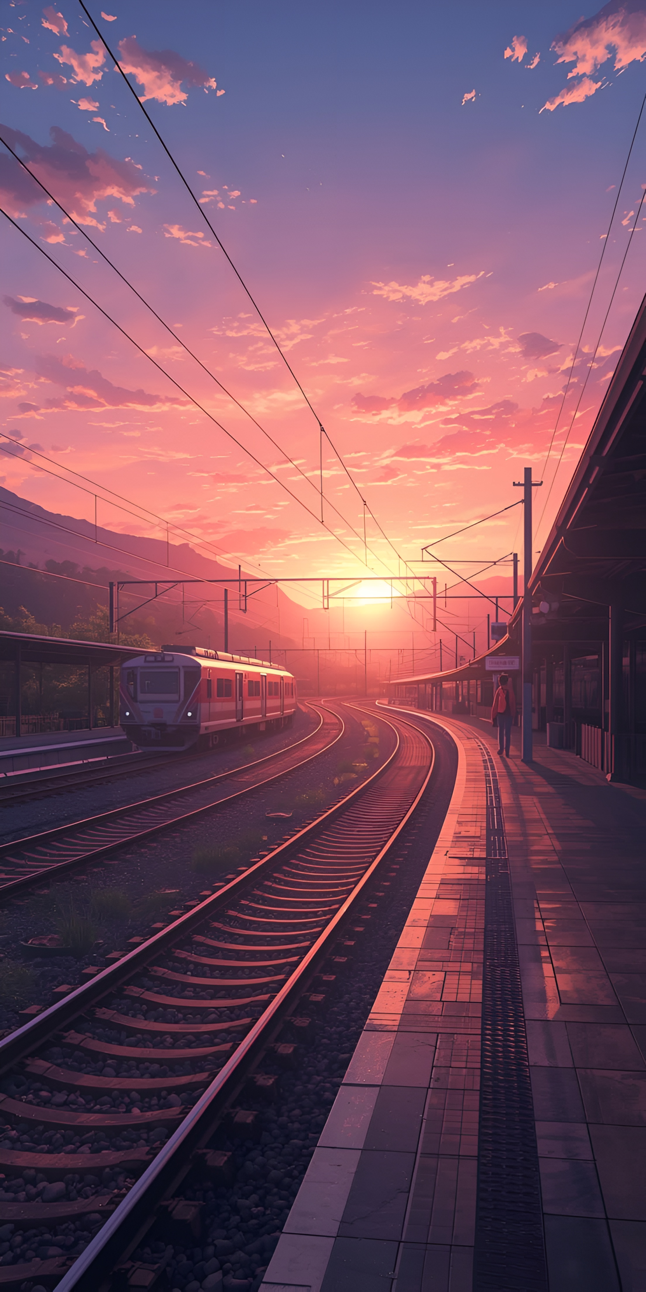 Mandhari ya Anime ya Kituo cha Treni Wakati wa Jua Kuchwa