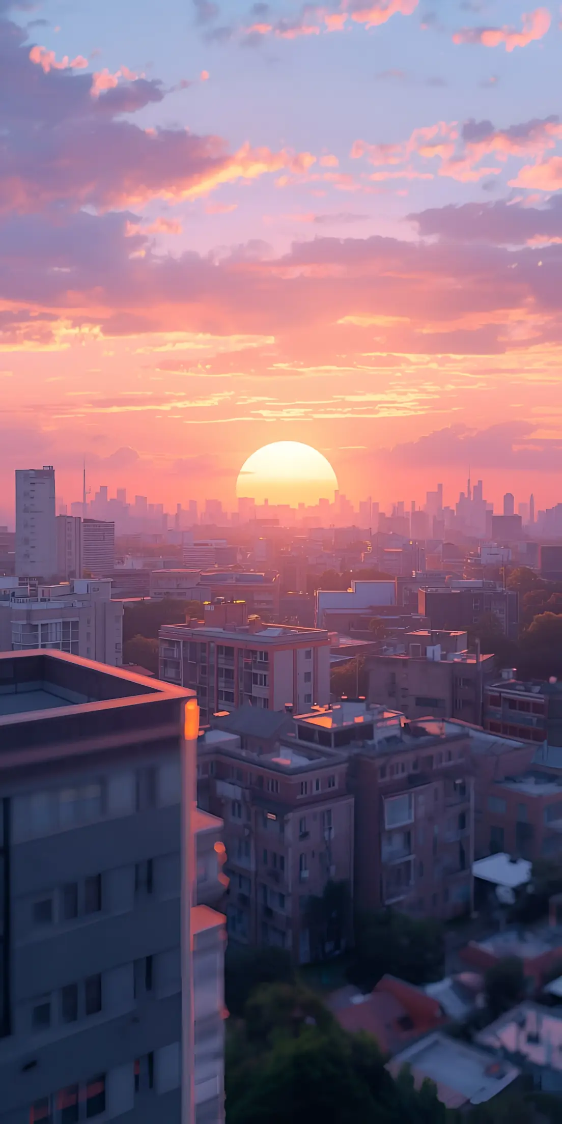 Urban Sunset City Skyline Wallpaper