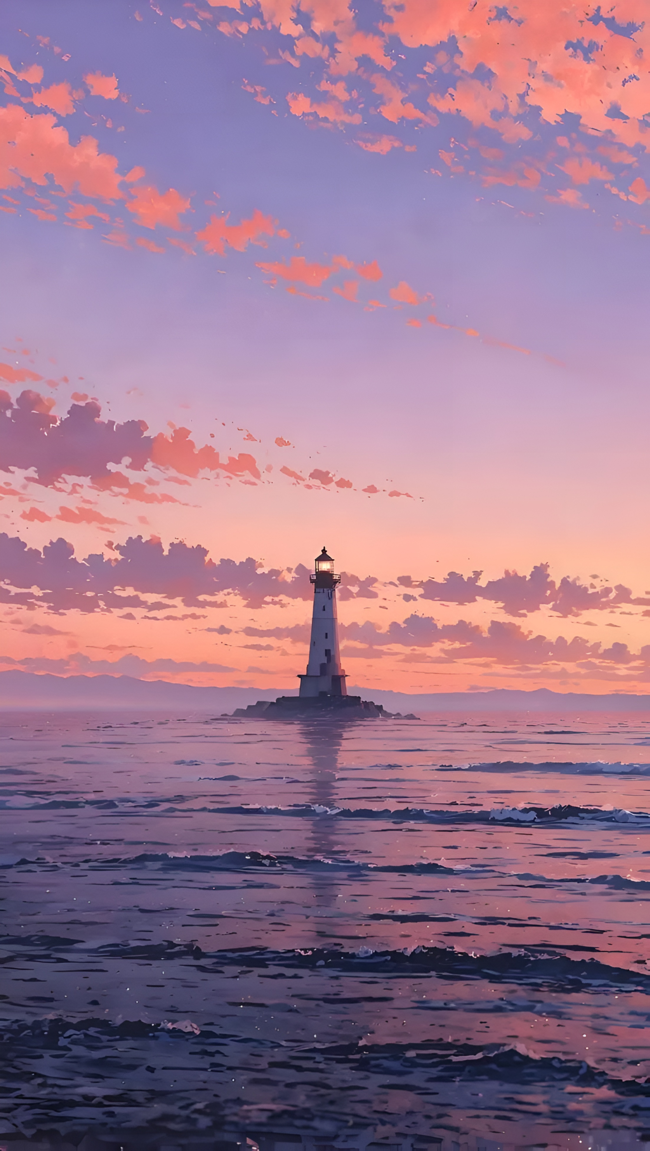 Anime Lighthouse Sunset Wallpaper at Sea