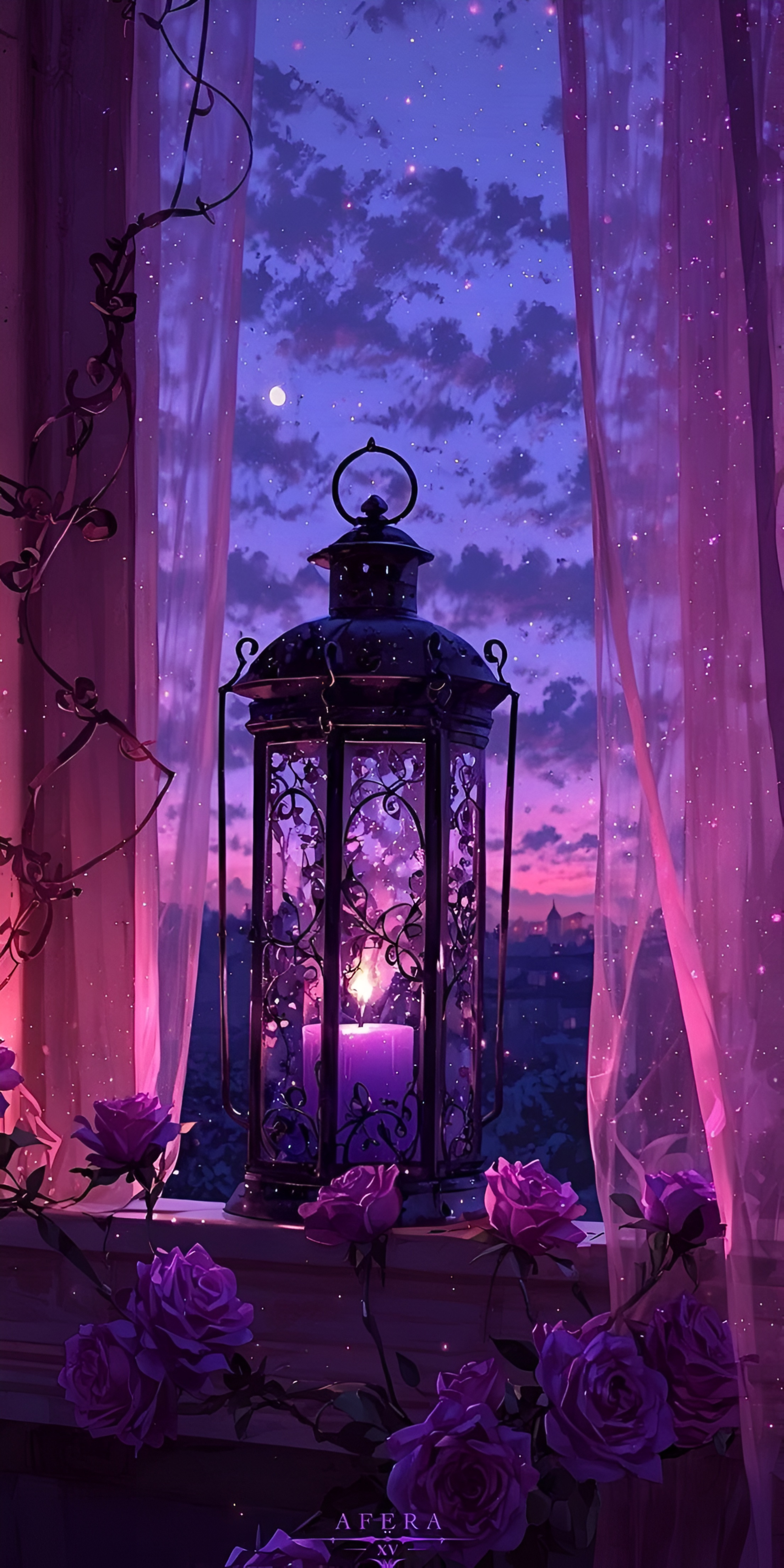 Anime Purple Lantern Window Wallpaper
