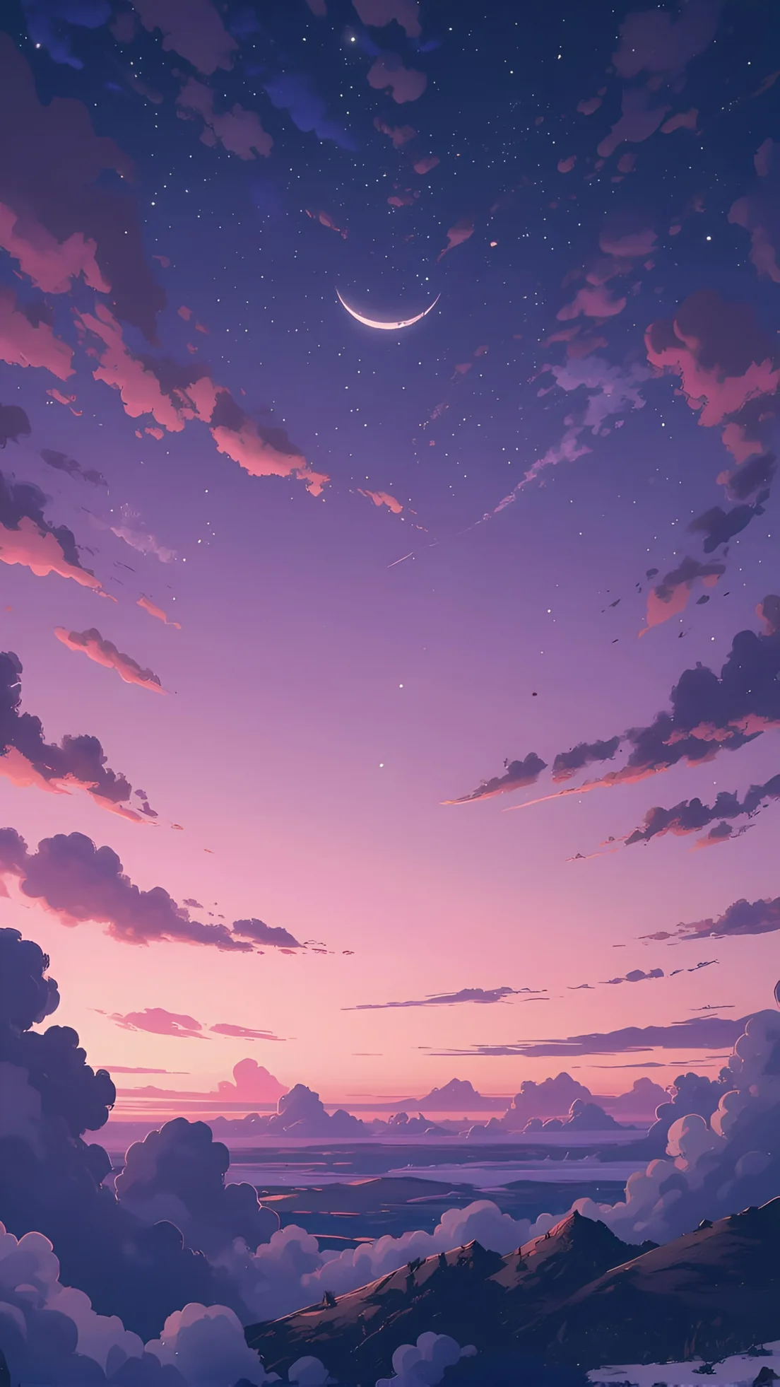 Anime Purple Twilight Sky Crescent Moon Wallpaper