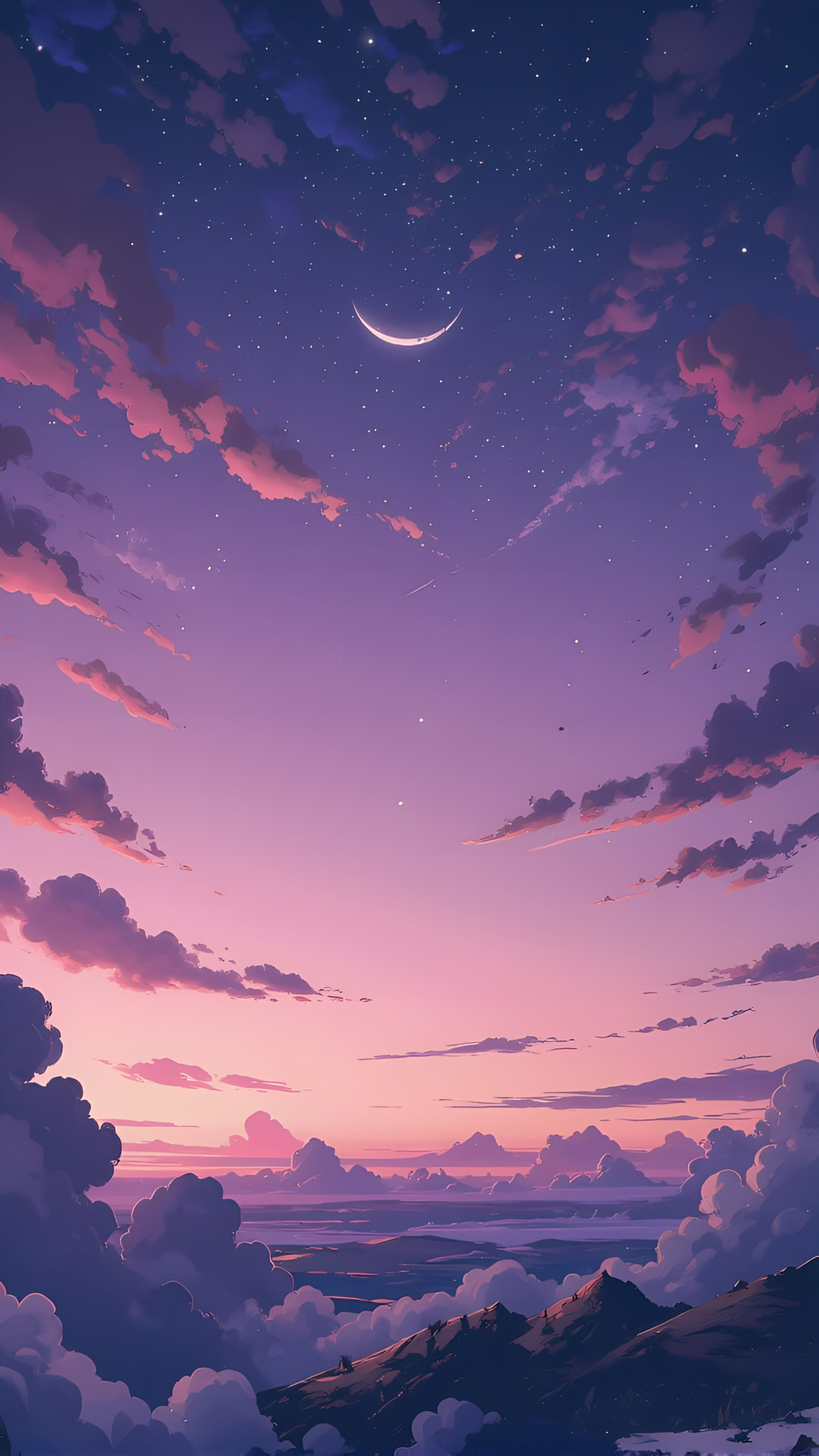 Anime Purple Twilight Sky Crescent Moon Wallpaper