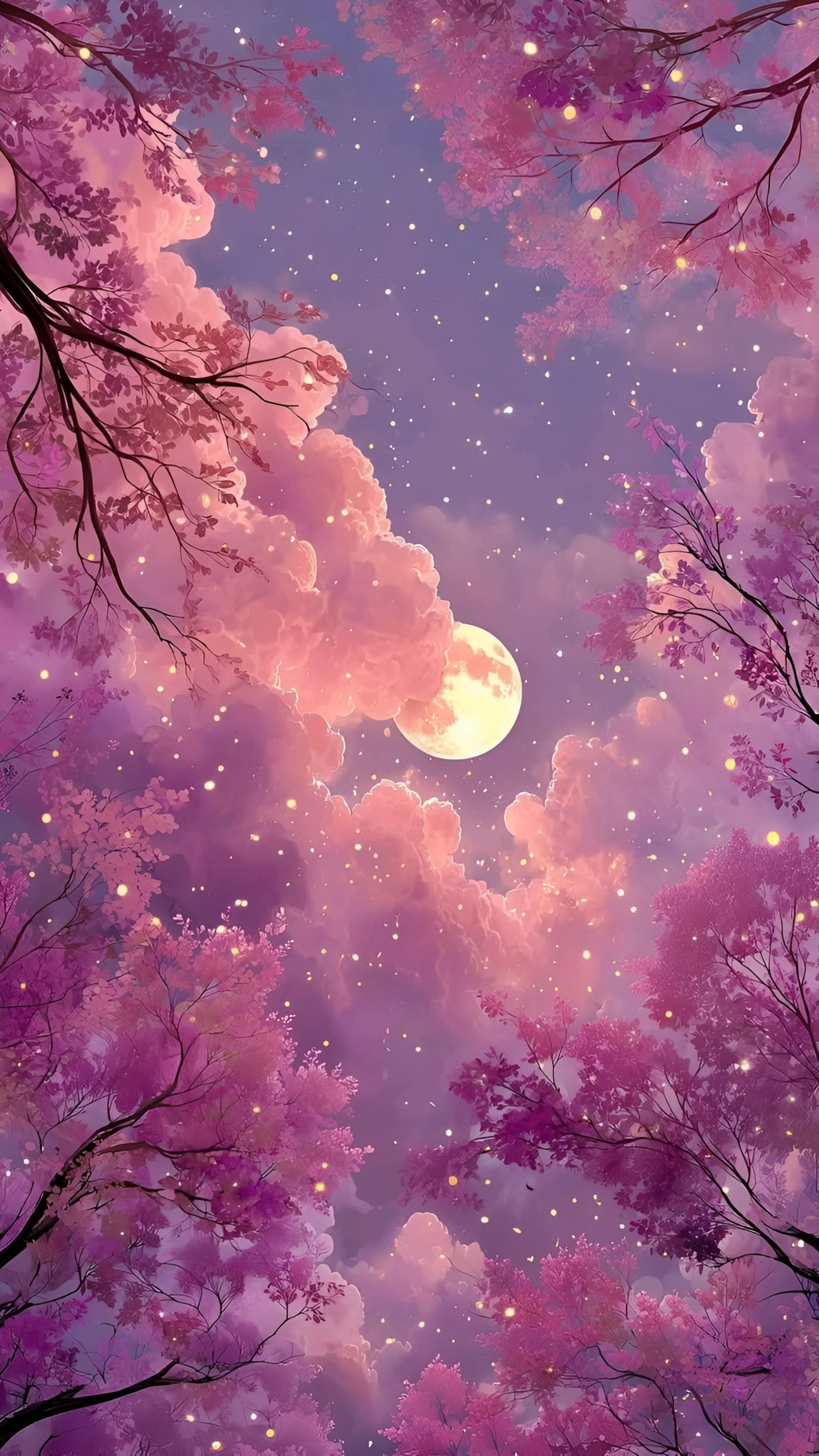 Anime Cherry Blossom Moon Night Wallpaper