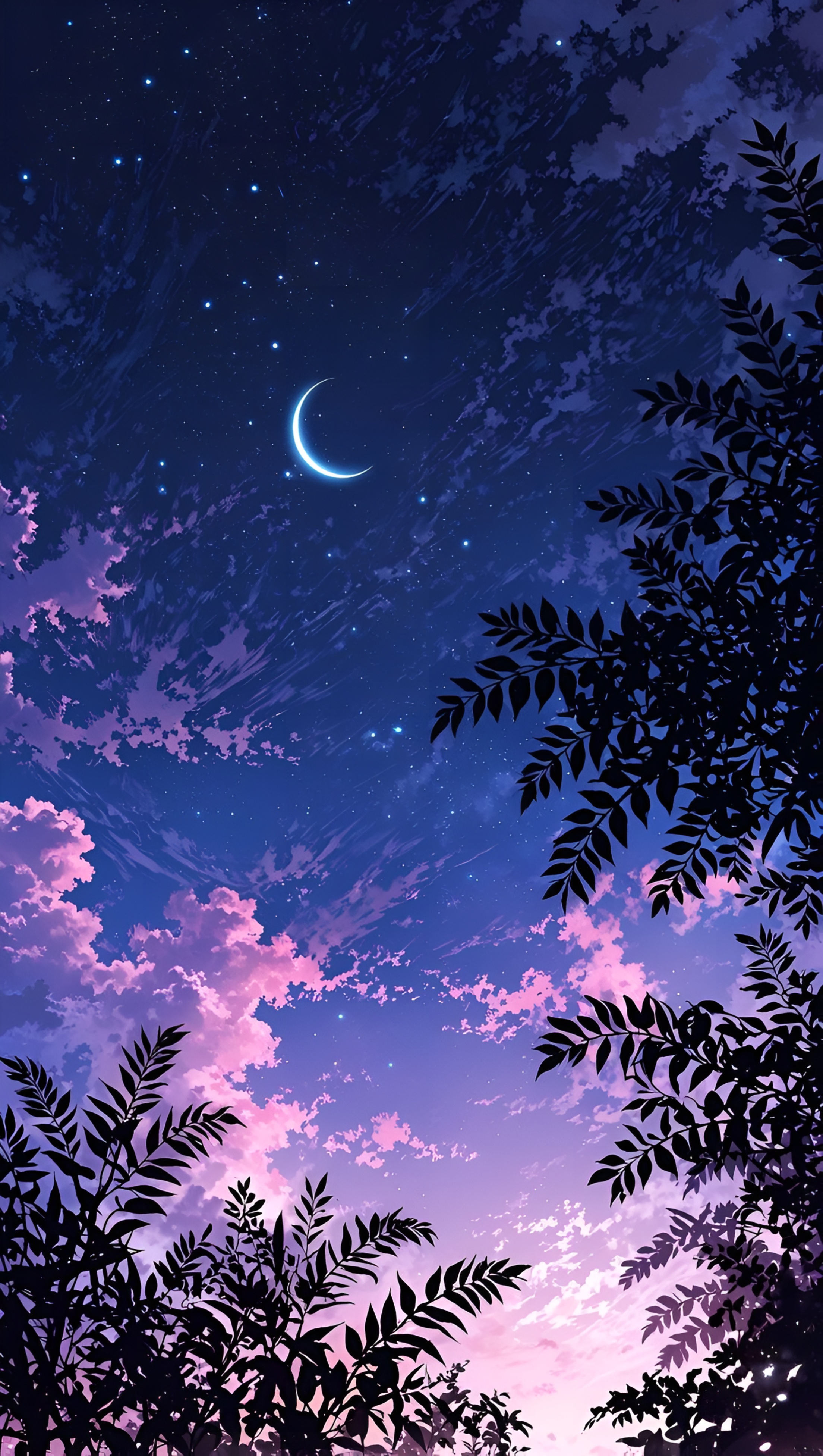 Anime Night Sky Crescent Moon Wallpaper