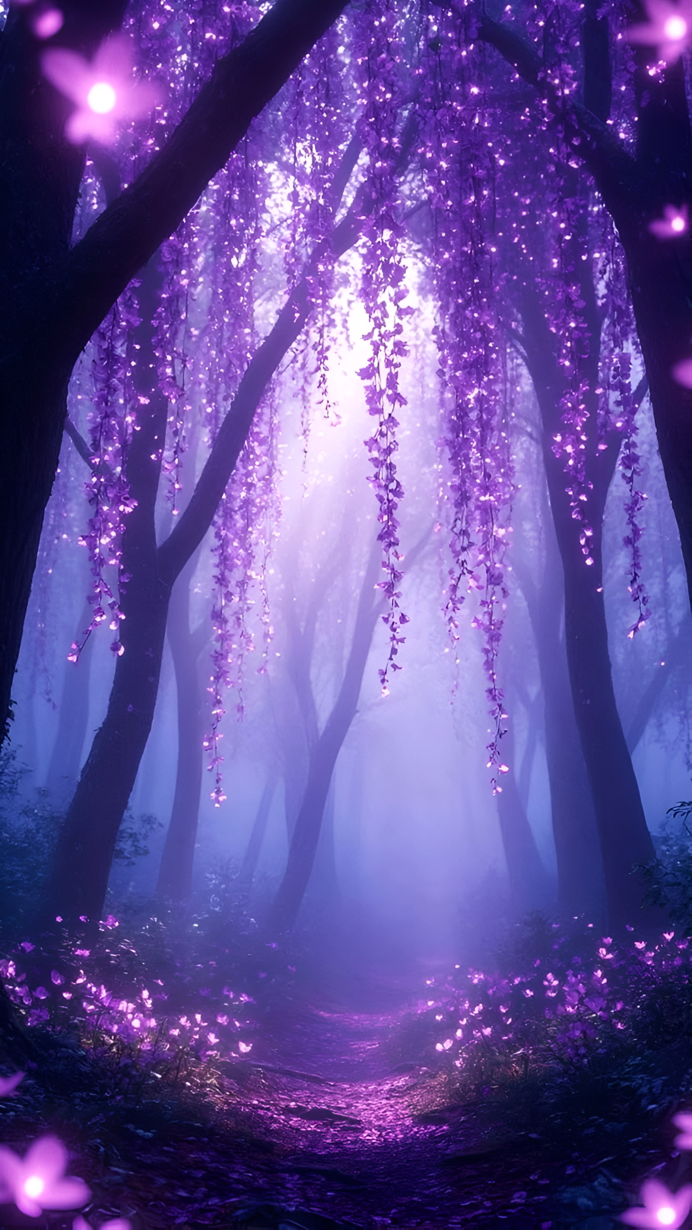 Anime Purple Enchanted Forest Wallpaper