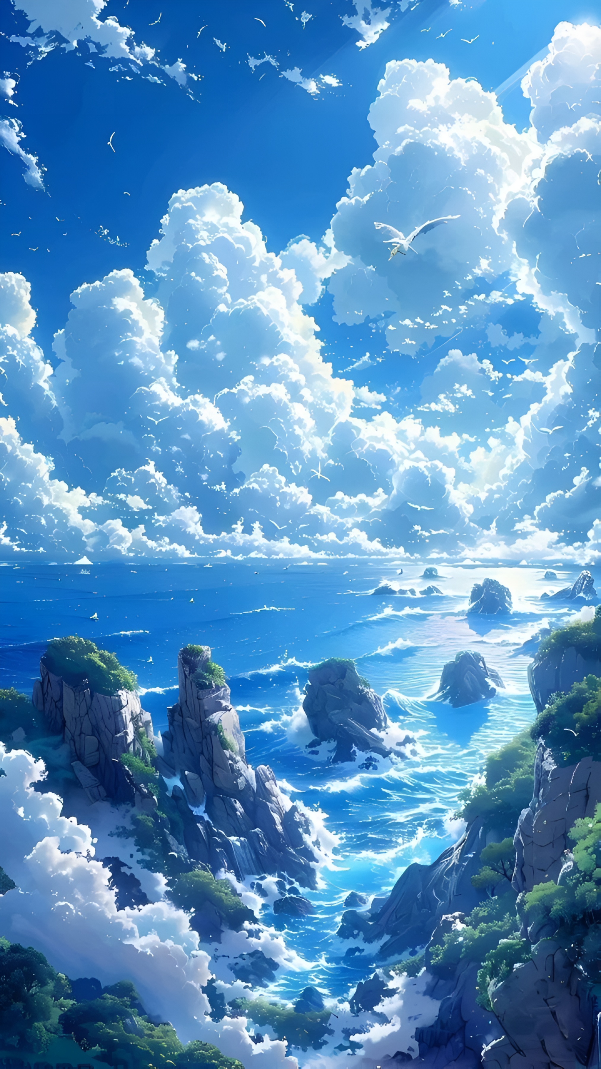 Anime Ocean Cliffs Wallpaper – Blue Sky Paradise