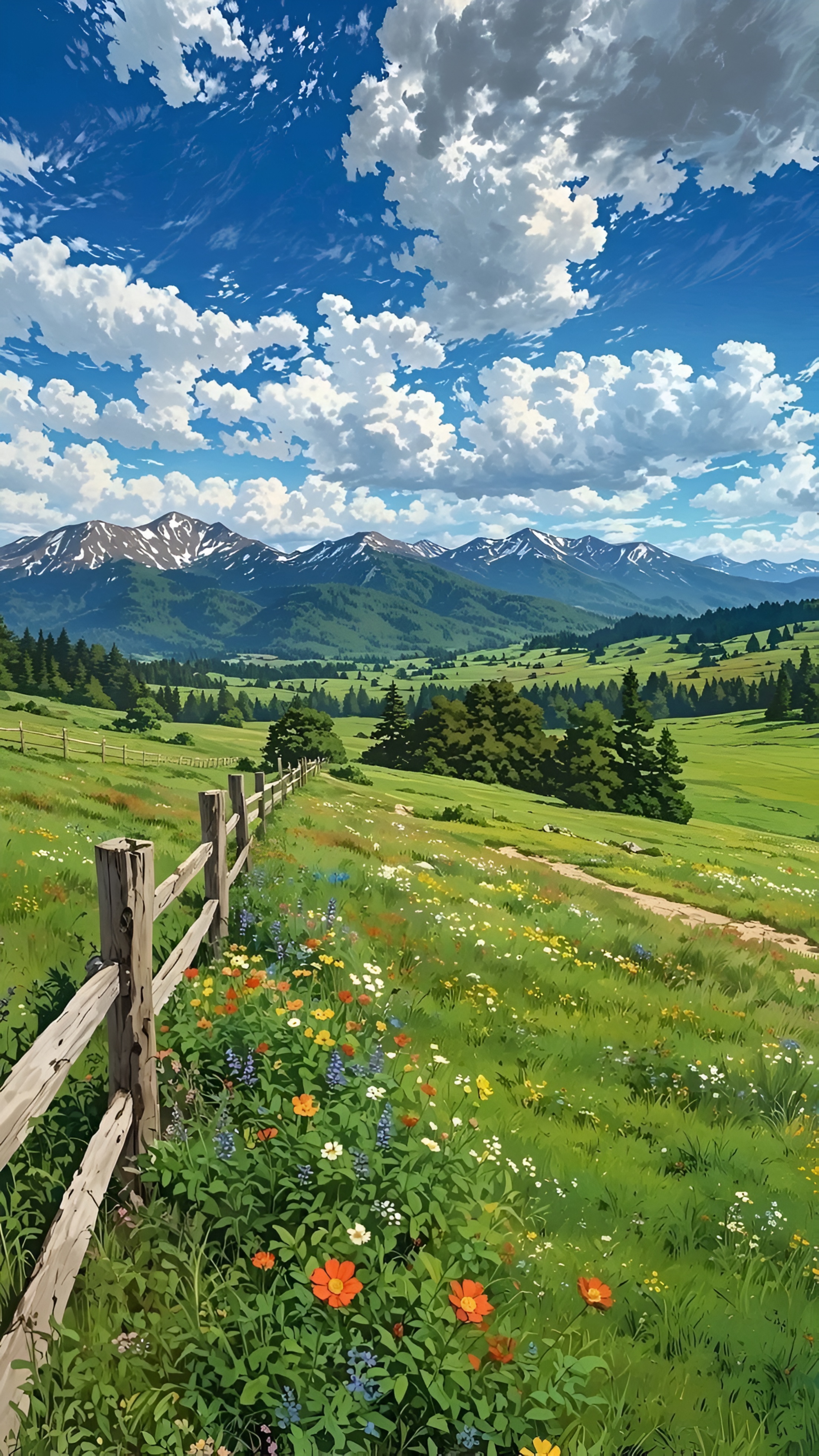 Anime Mountain Meadow Wildflower Wallpaper