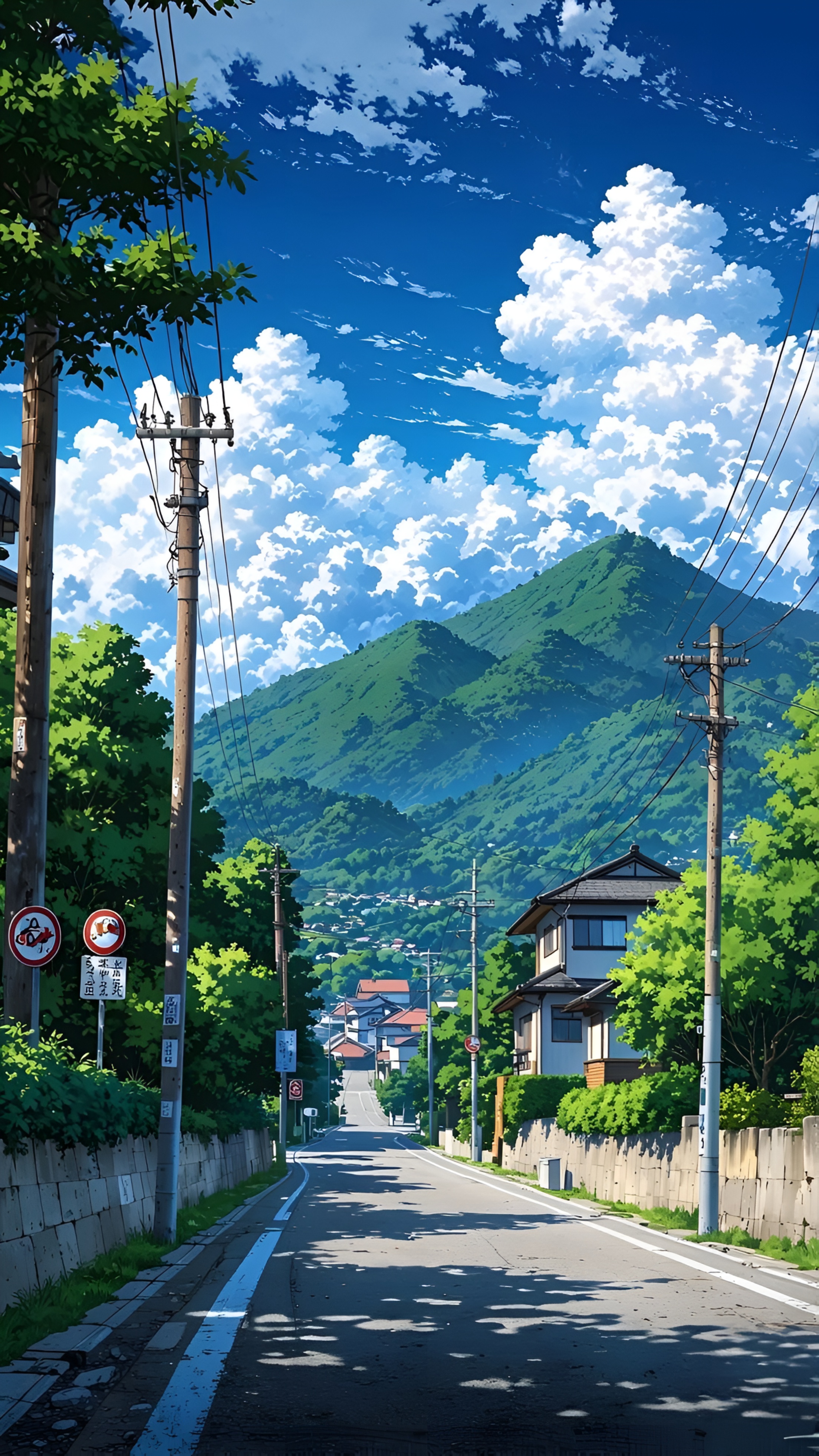 Anime Japanese Street Mountain View Wallpaper