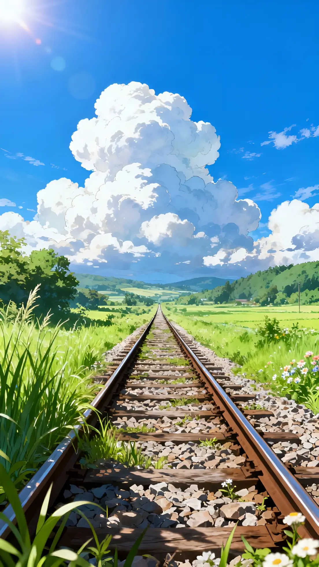 Sfondi Anime Ferrovia tra i Campi Estivi