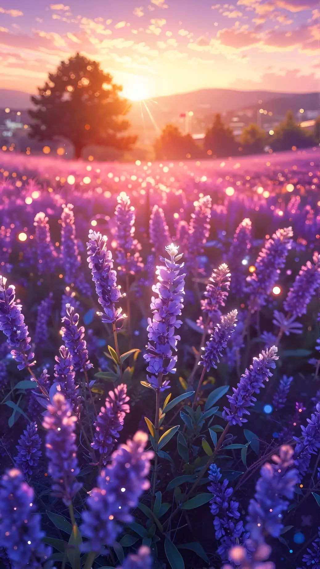 Anime Lavender Field Sunset Wallpaper